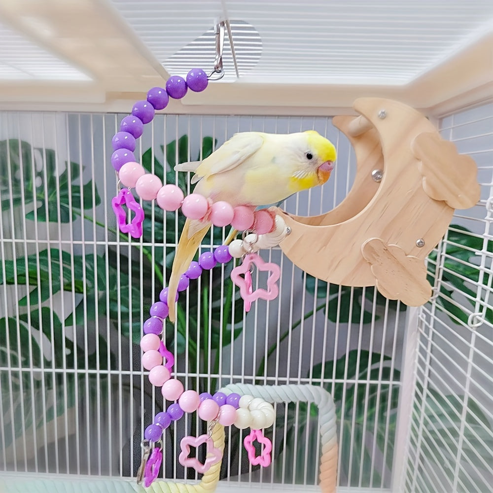 Colorful Macaron Rainbow Acrylic Parrot Ladder & Swing – Beads & Star Bridges