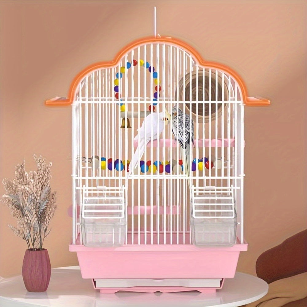 Luxury Metal Bird Cage with Drawer – Easy-Clean Carrier with Cups & Perch