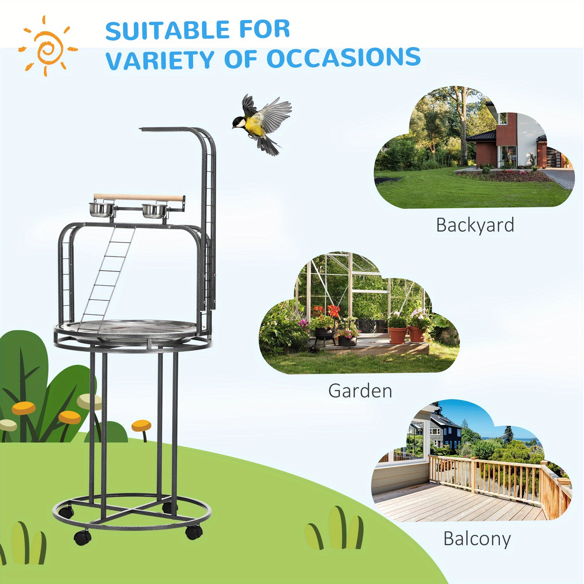 Stainless Steel Parrot Stand with Toy Hook & 3 Ladders – Wooden Perch