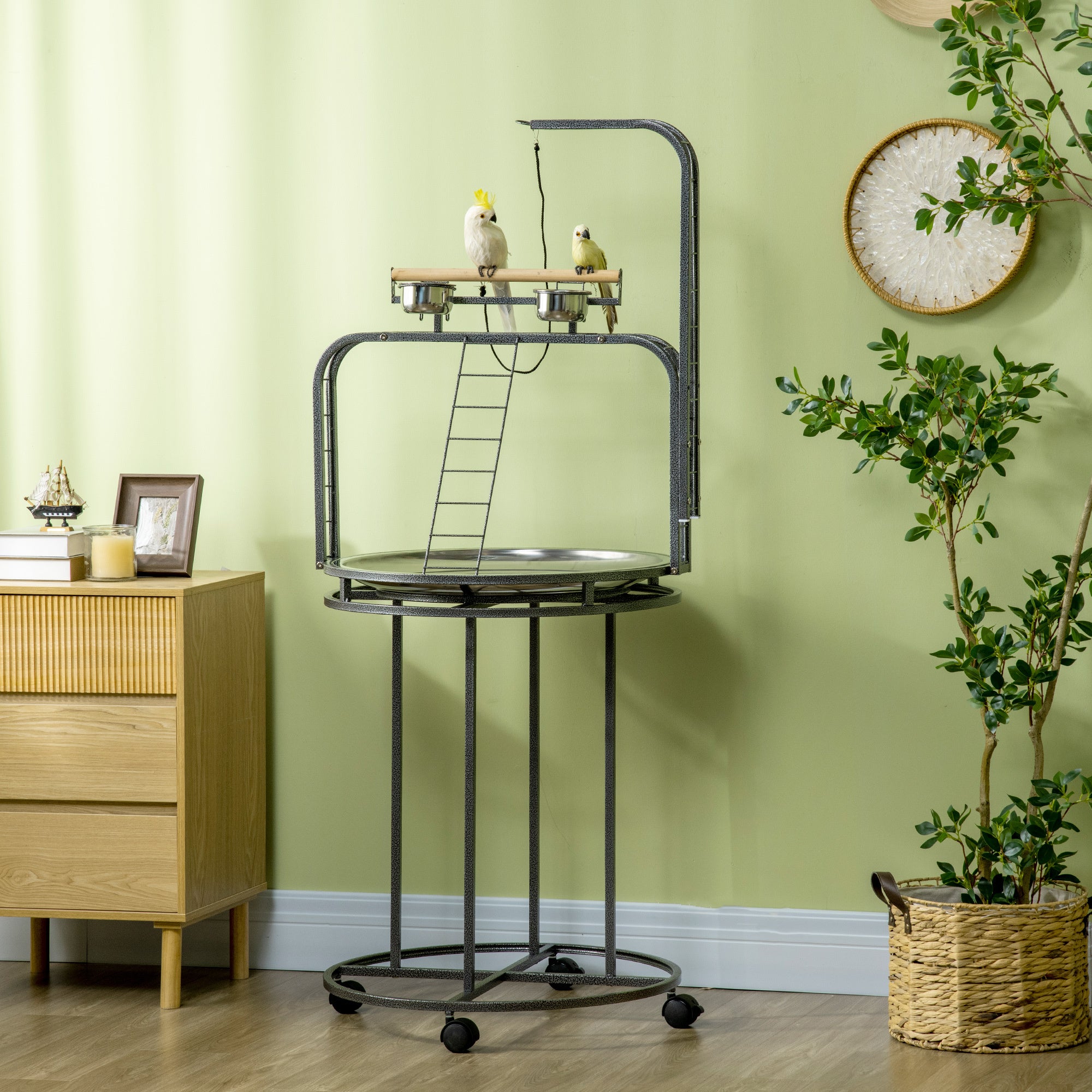 Stainless Steel Parrot Stand with Toy Hook & 3 Ladders – Wooden Perch