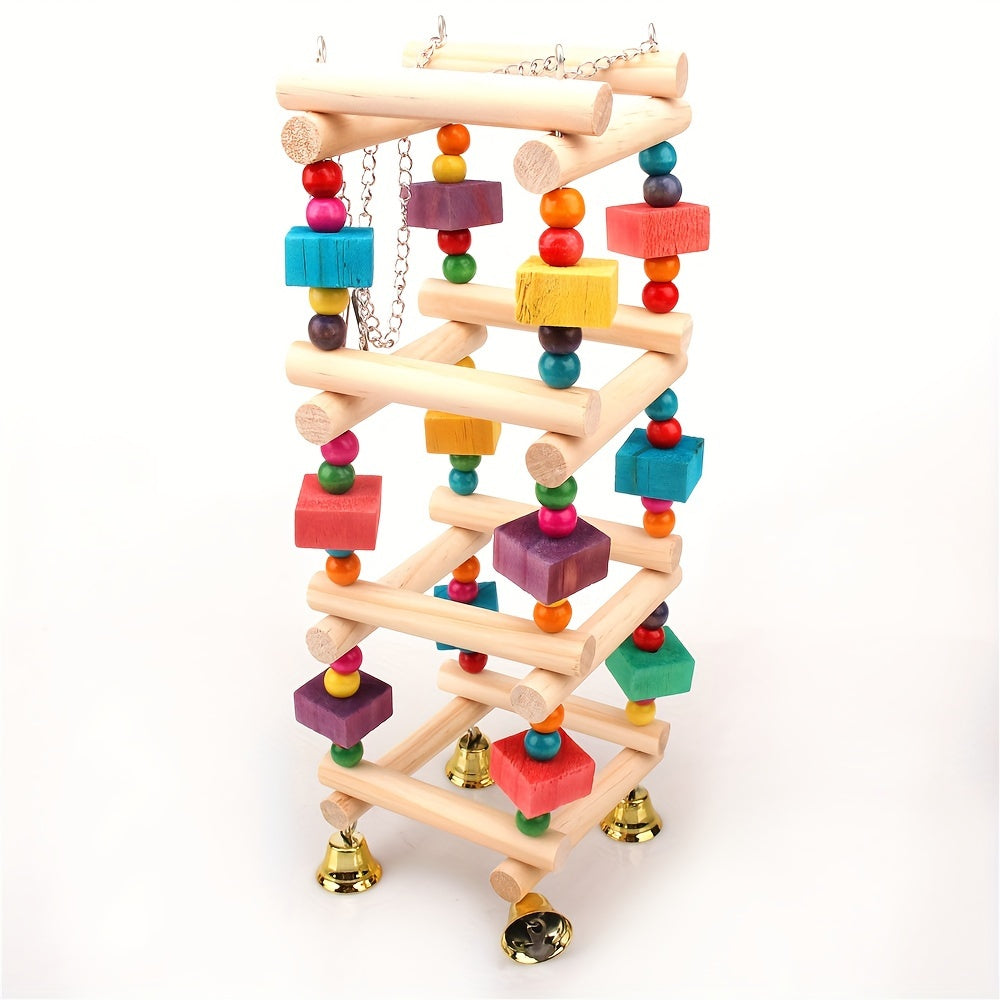 Colorful Wooden Parrot Swing with Bell – Hanging Bird Play Toy