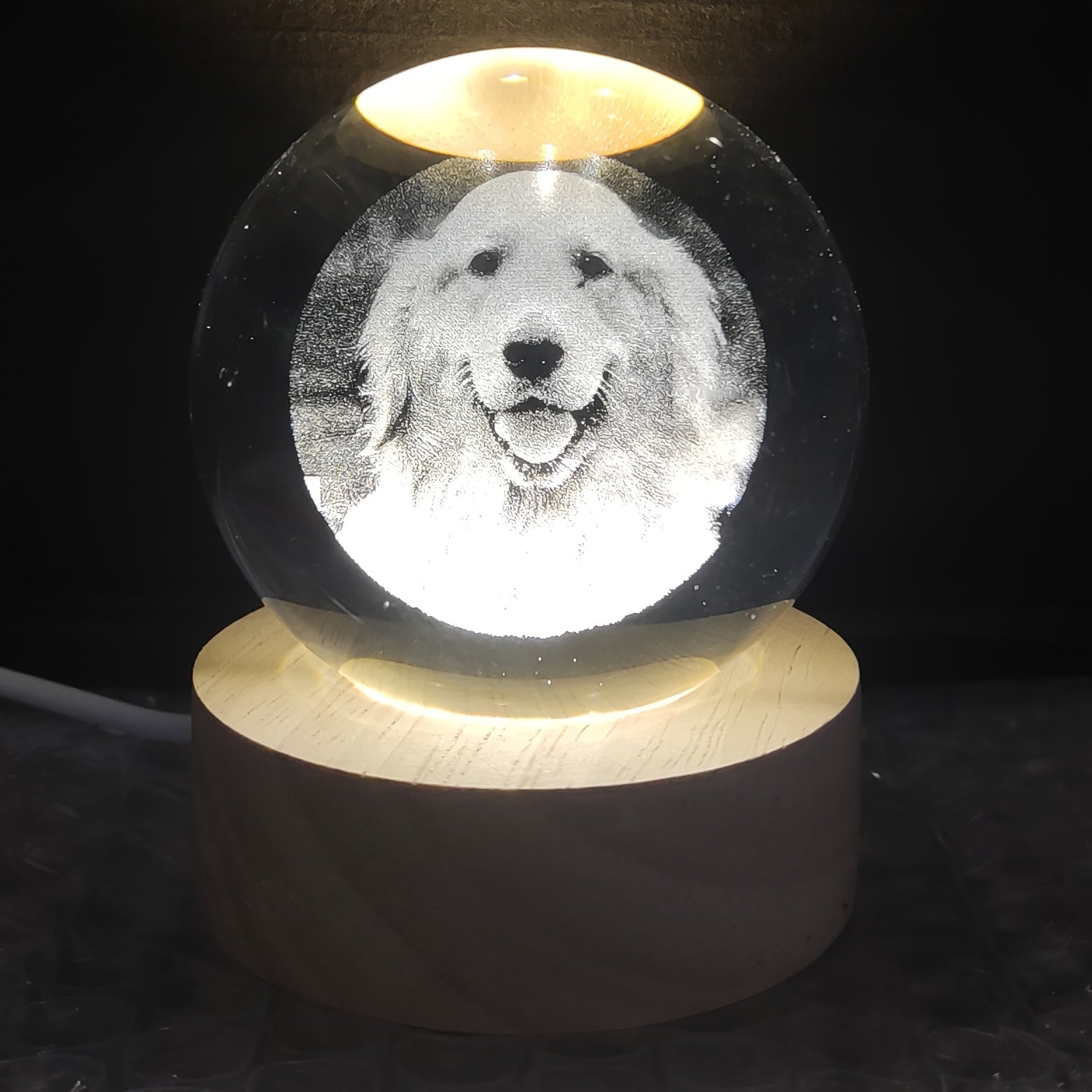 Custom Laser-Engraved Pet Crystal with Photo & Light Base