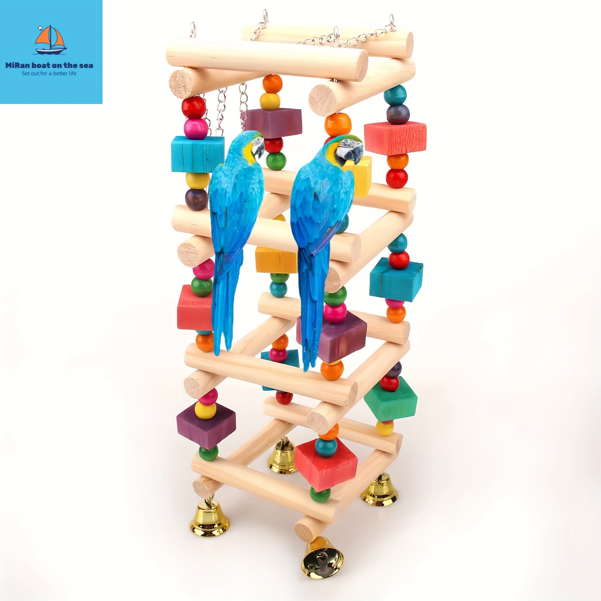 Colorful Wooden Parrot Swing with Bell – Hanging Bird Play Toy