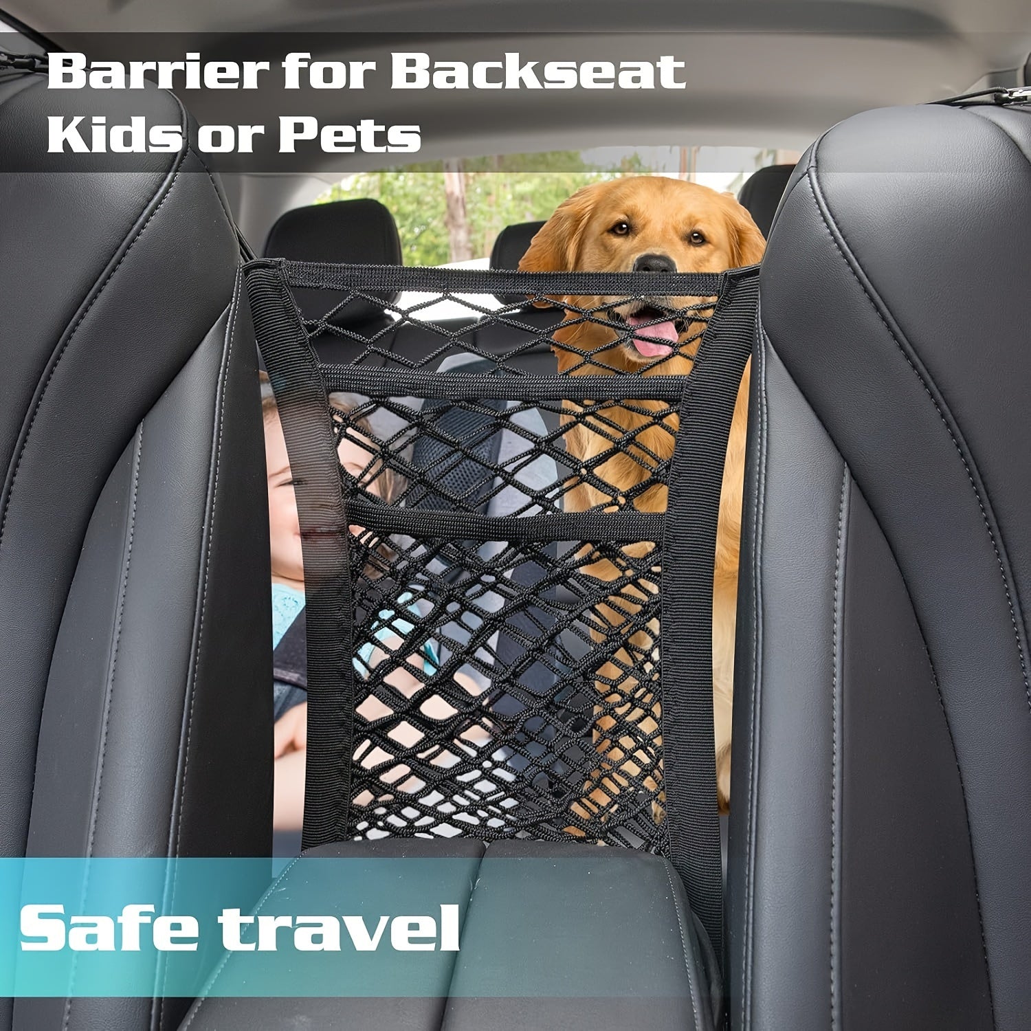 2PCS Universal Dog Car Net Barrier, Stretchable Safety Mesh Divider