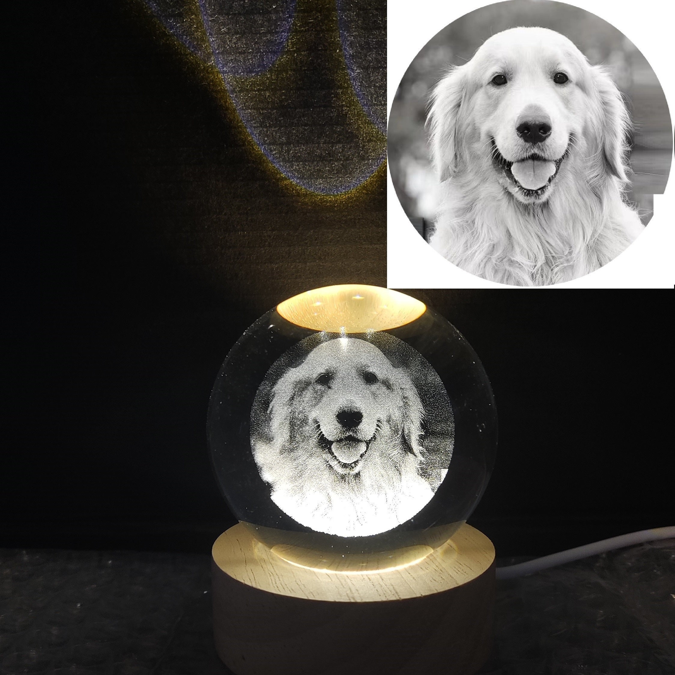Custom Laser-Engraved Pet Crystal with Photo & Light Base