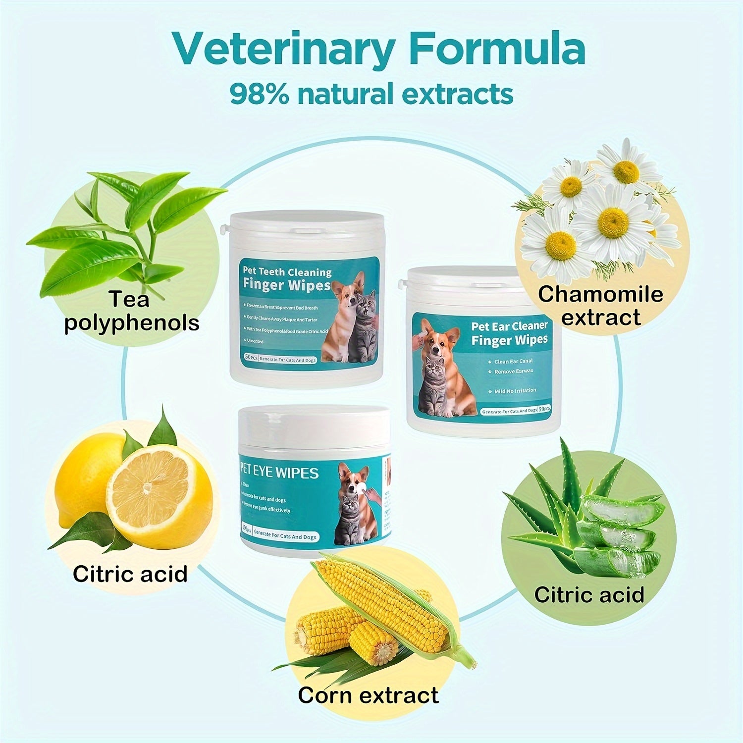 Pet Grooming Wipes Set – 3 Boxes, 200 Count for Cats & Dogs