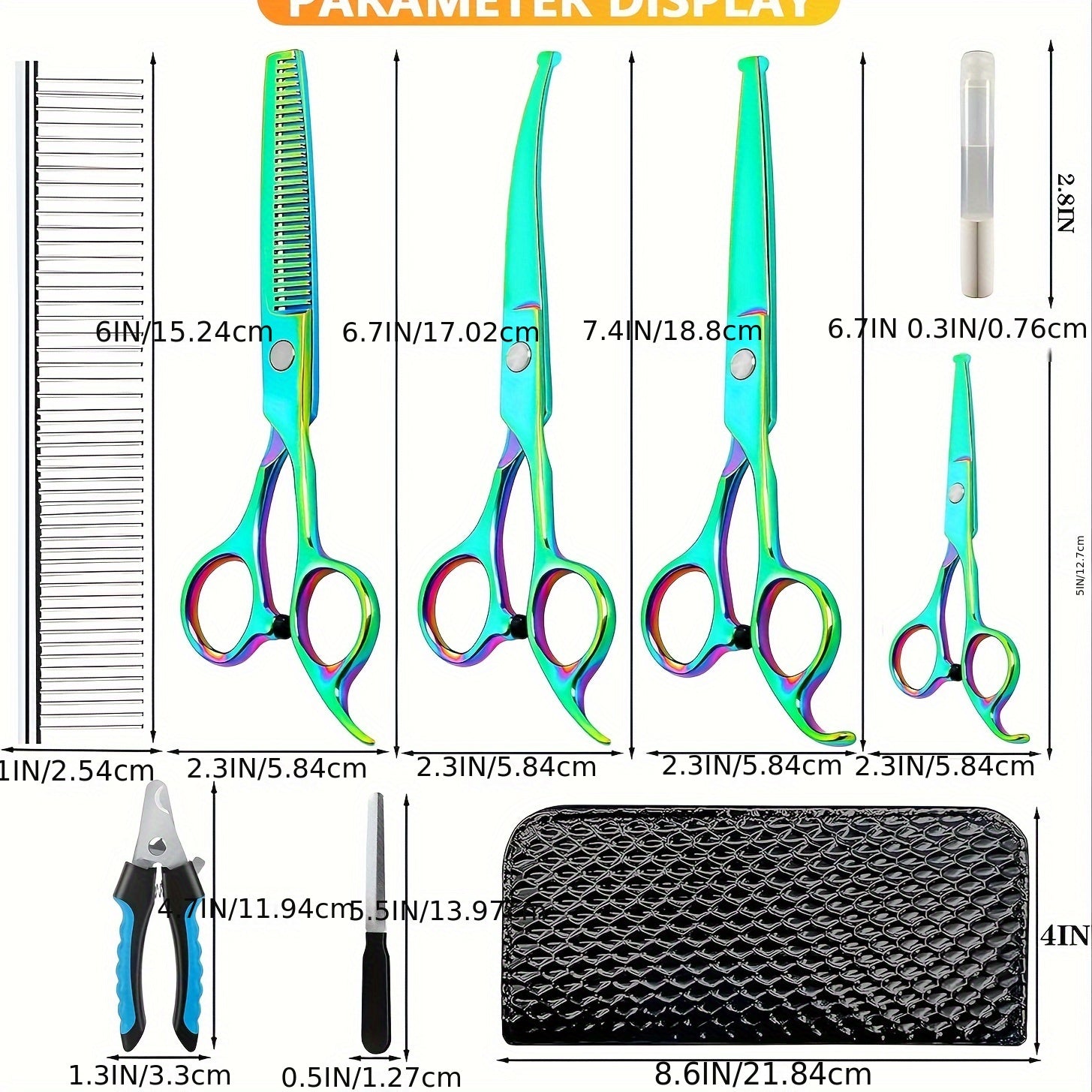 Professional Dog Grooming Scissors Kit, 8-in-1 Pet Grooming Set, Safety Round Tip, Titanium Coated