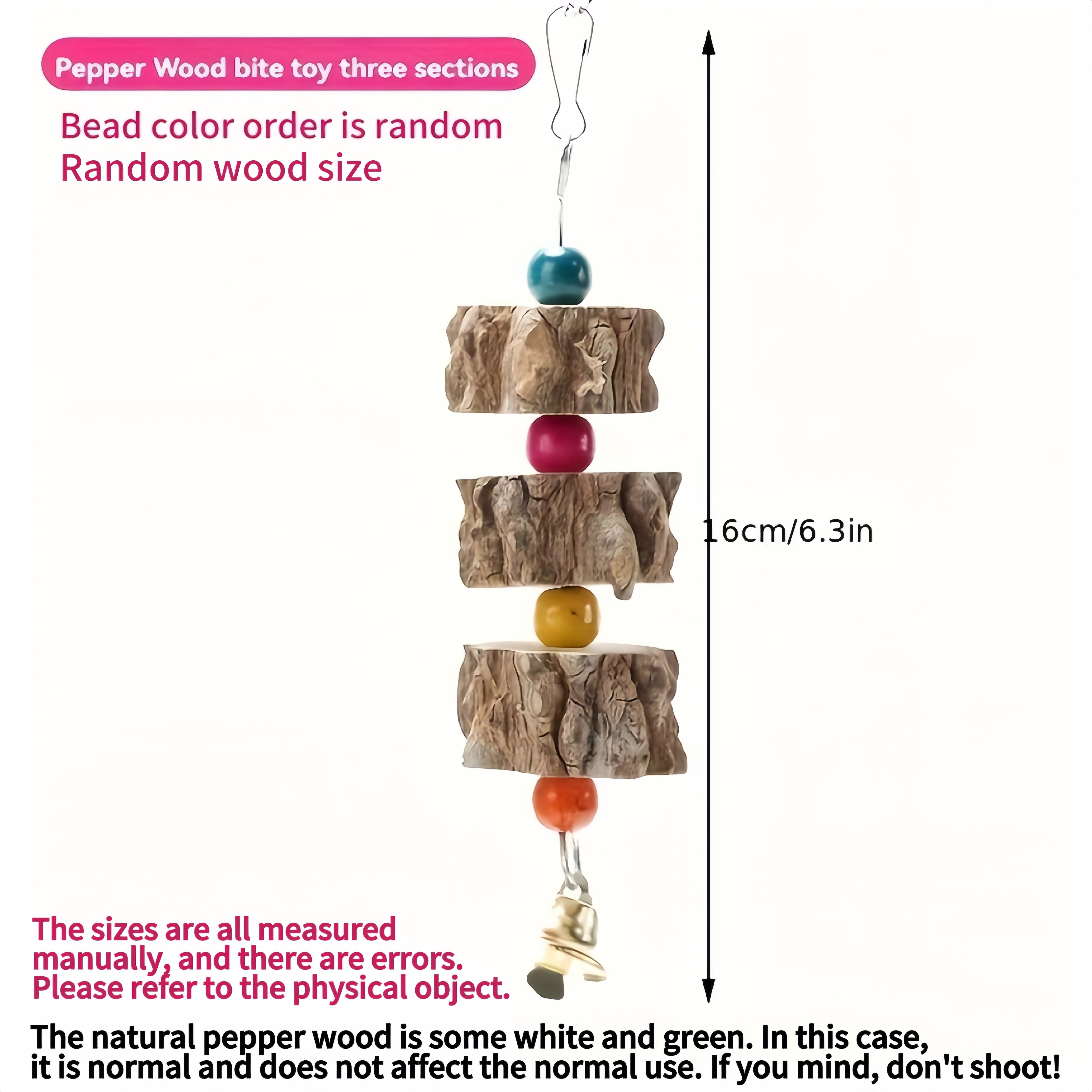 Durable Wooden Parrot Toy with Bell & Beads – Chewing & Grinding Aid