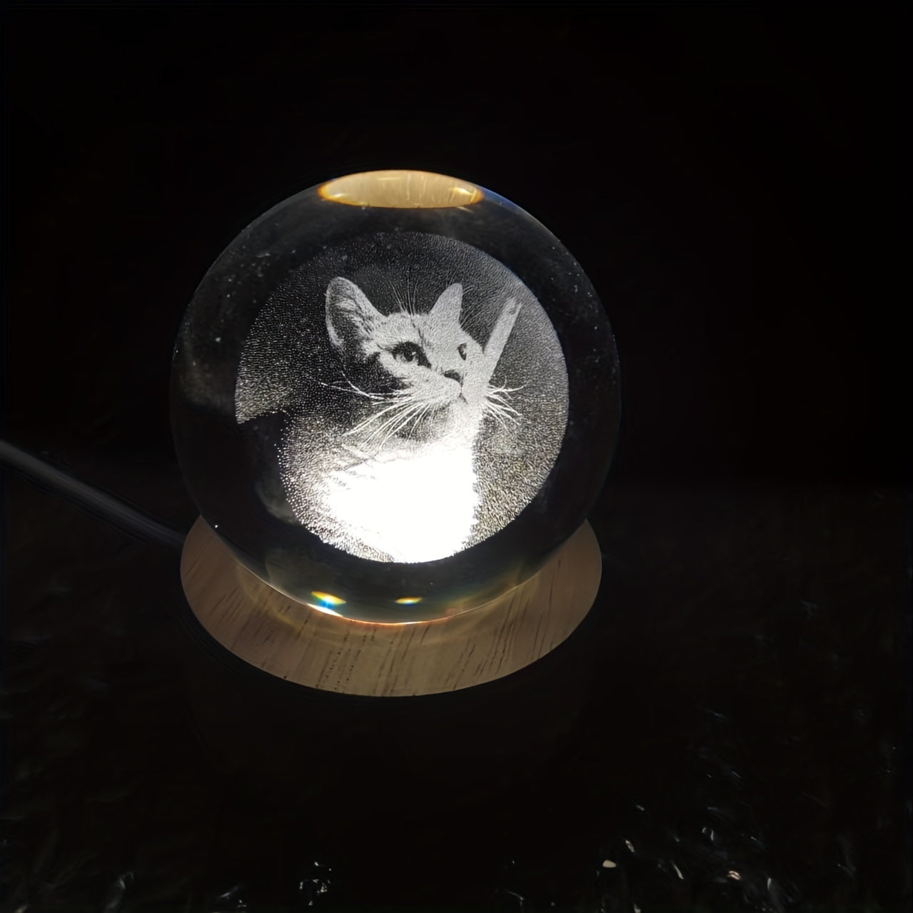 Custom Laser-Engraved Pet Crystal with Photo & Light Base