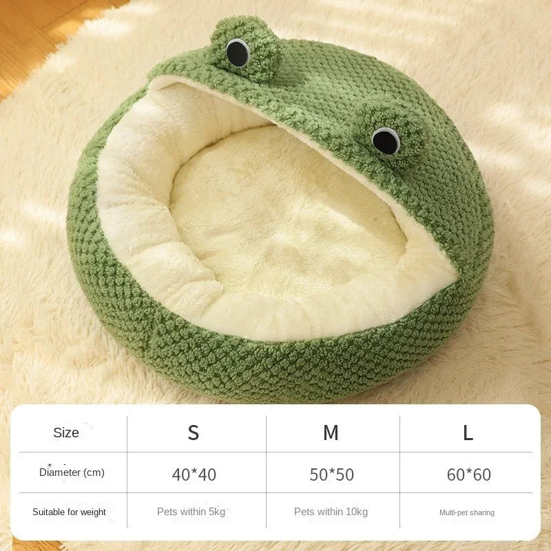 Small Frog Pet Nest – Warm Plush Semi-Closed Cat & Dog Bed