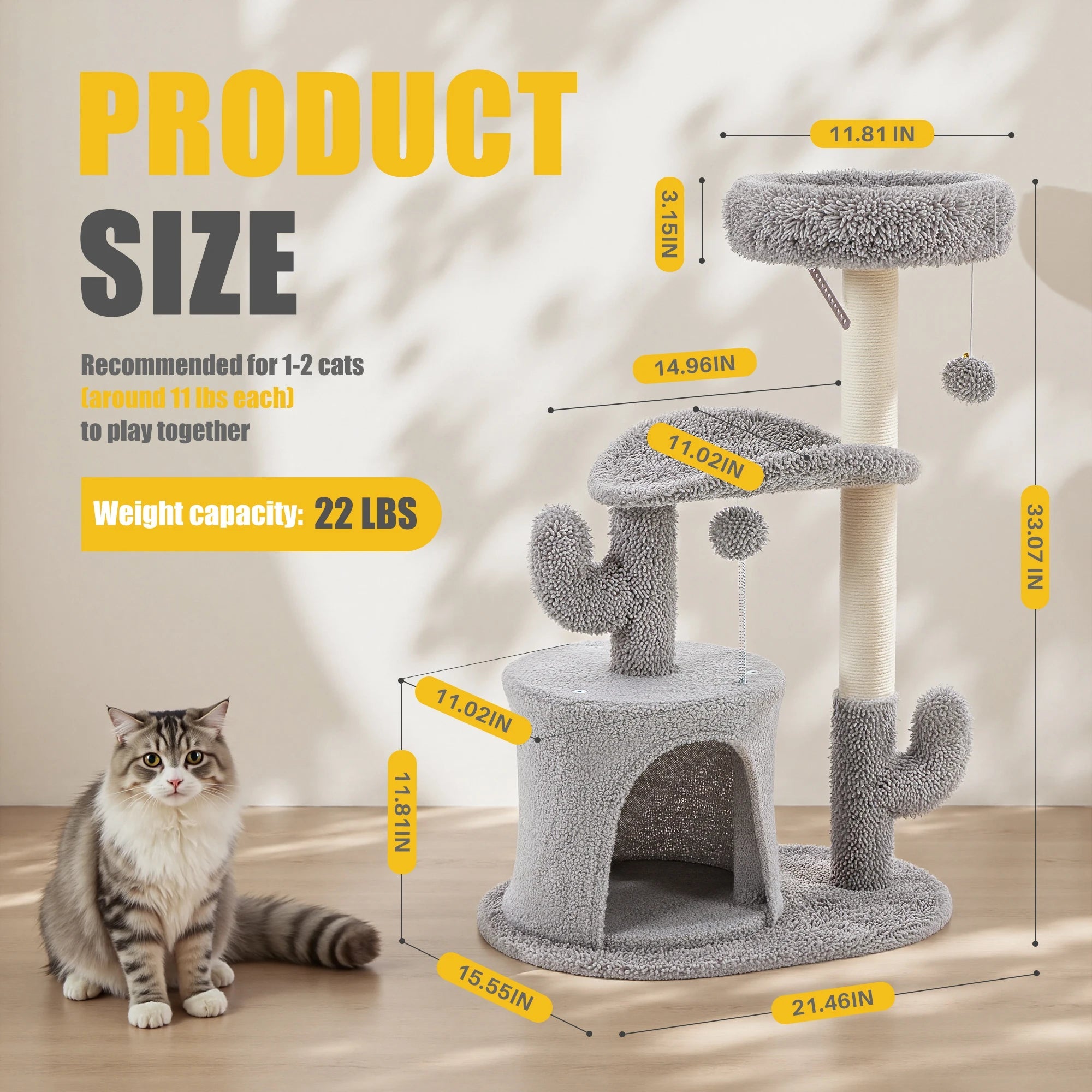 JHK 33" Multi-Level Cat Tree, Indoor Kitty Play Tower with Scratching Post Paws and Claws
