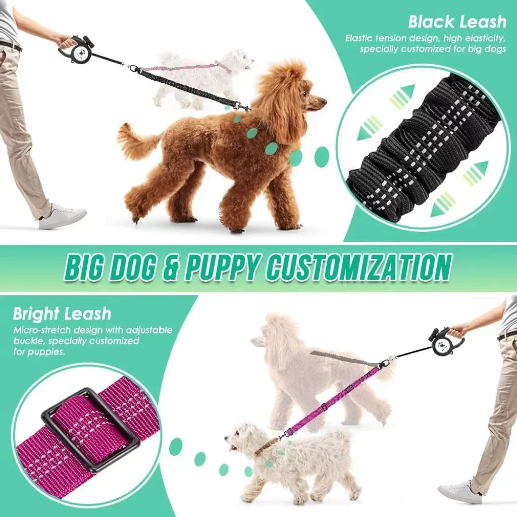 Double Dog Leash – 2-in-1 Adjustable Bungee Leash for Two Dogs Paws and Claws