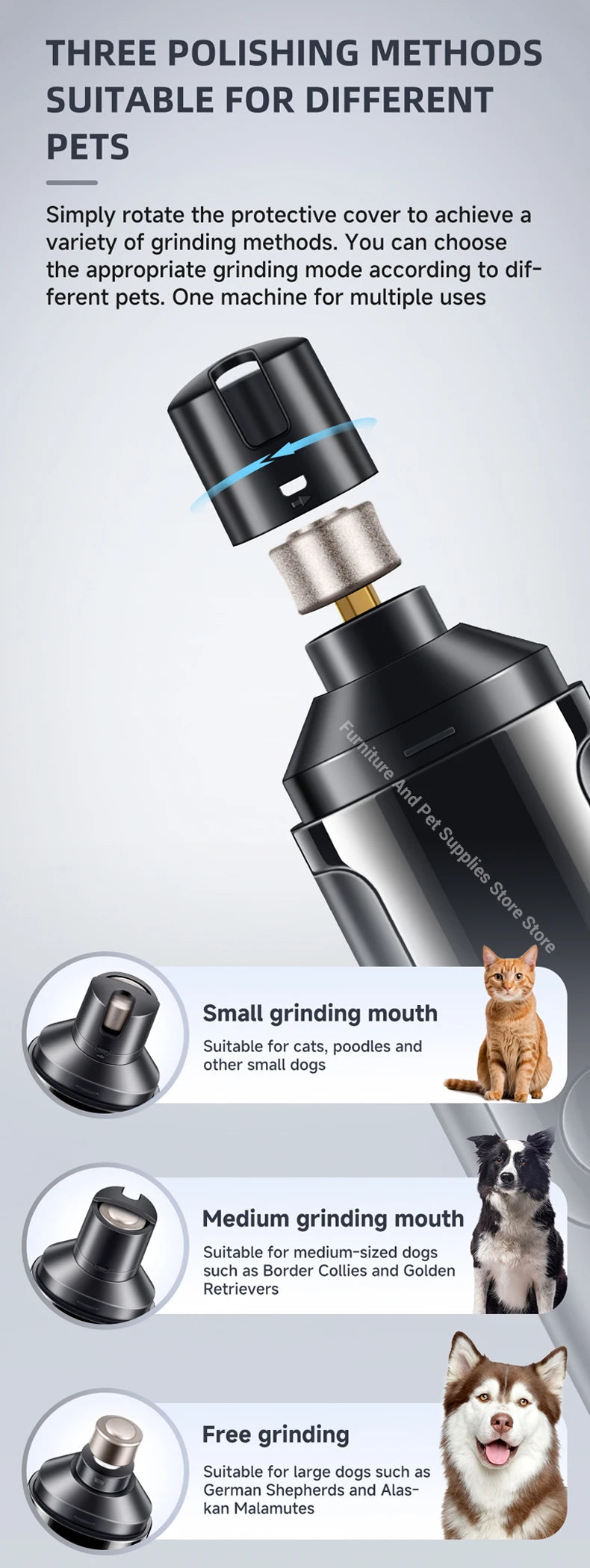 USB Rechargeable Electric Pet Nail Grinder – Painless Diamond Wheel Trimmer for Dogs, Cats & Small Animals (Low-Noise, Strong Power, Multiple Grinding Ports)