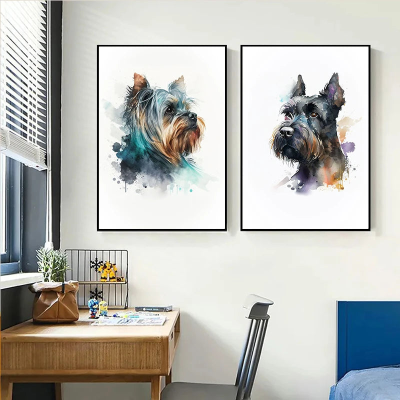 Watercolor Dog Art – French Bulldog, Dalmatian, Black Terrier Canvas Print Paws and Claws