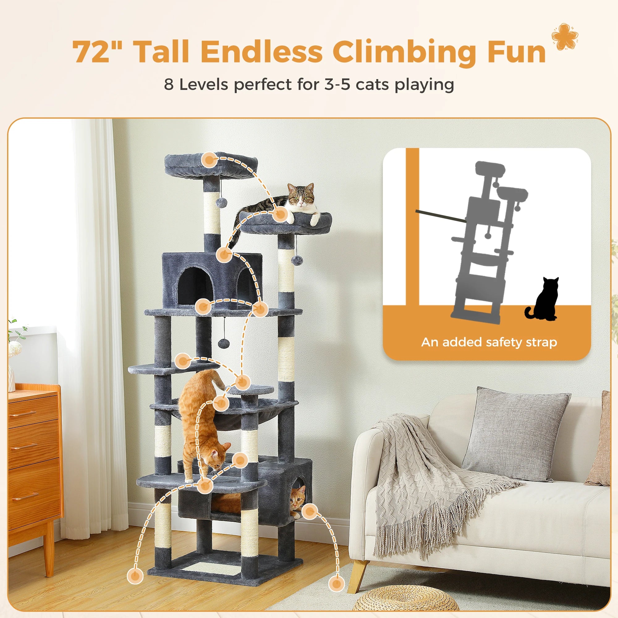 Large Cat Tree Tower – Indoor Cats with Scratching Posts & Hammocks