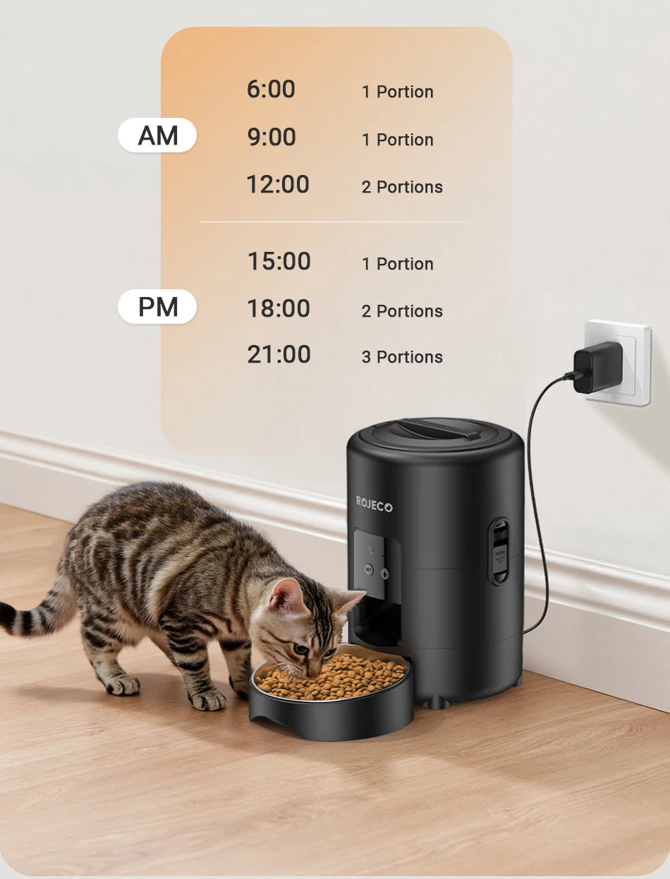 ROJECO Smart Automatic Pet Feeder 2L – Wi-Fi App Control, Programmable Meals, Anti-Jam Kibble Dispenser for Cats & Dogs