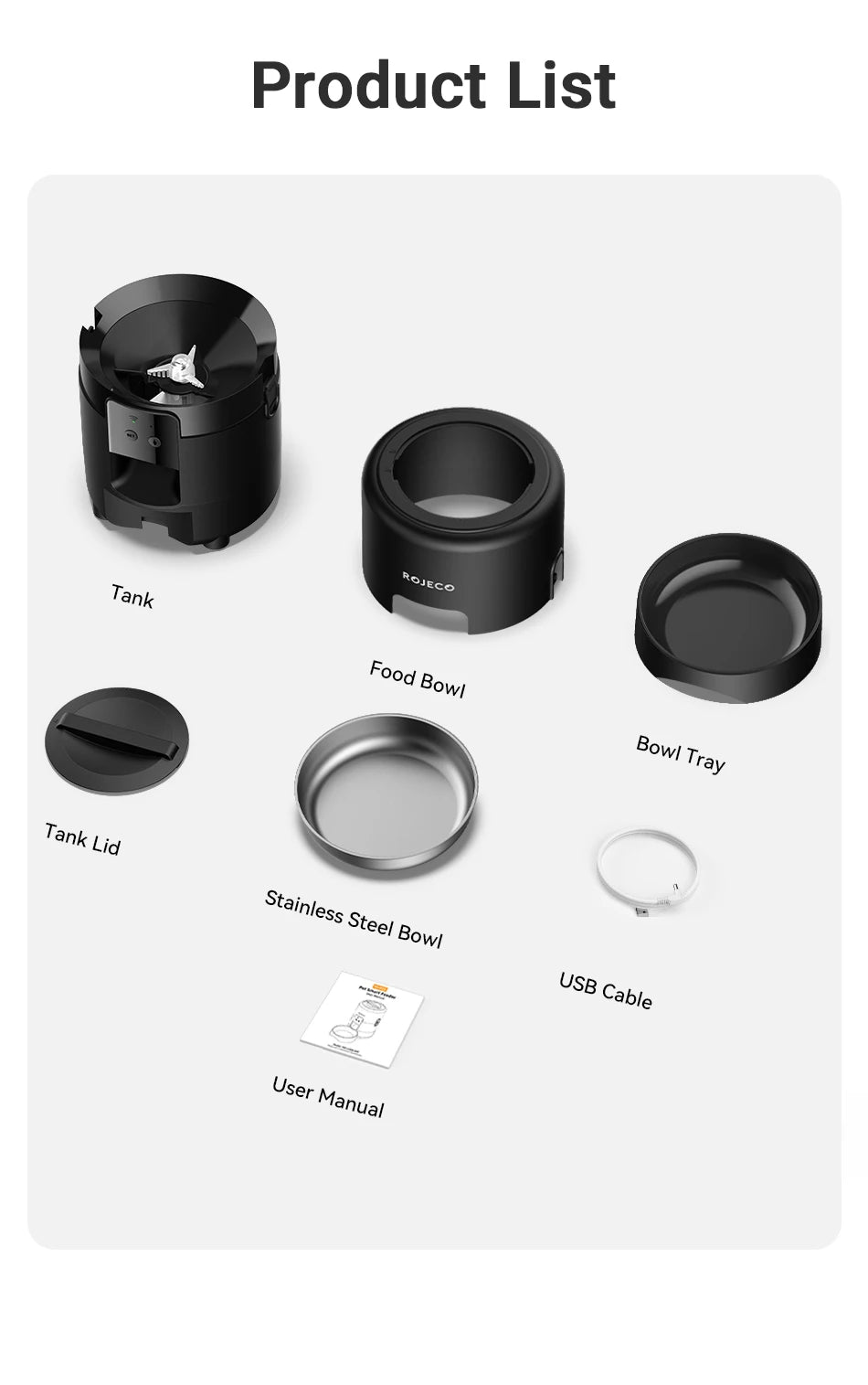 ROJECO Smart Automatic Pet Feeder 2L – Wi-Fi App Control, Programmable Meals, Anti-Jam Kibble Dispenser for Cats & Dogs