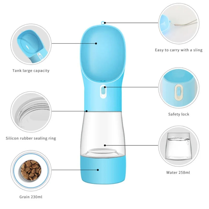 Portable Dog Water Bottle & Food Feeder – Travel All-in-One for Pets