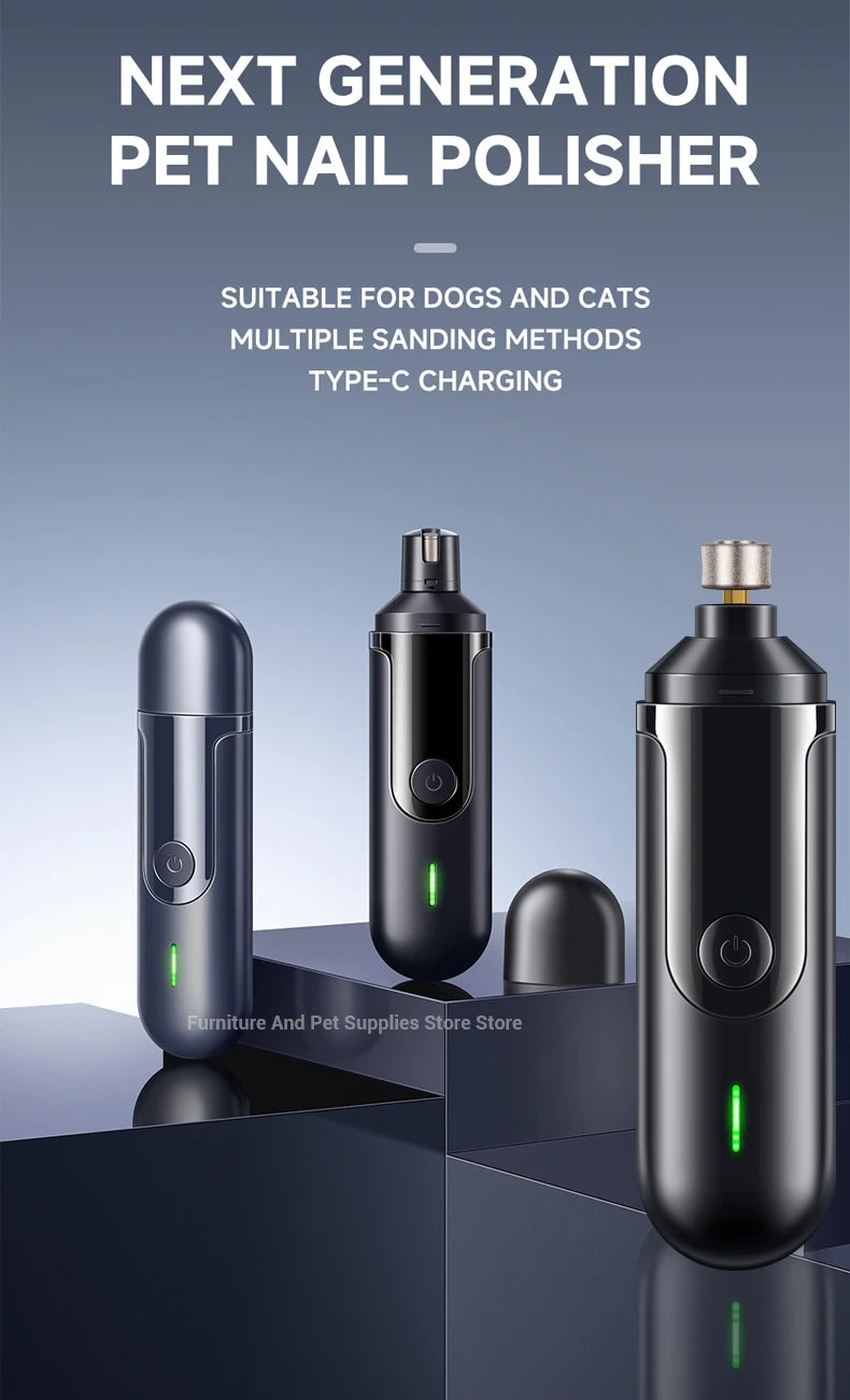 USB Rechargeable Electric Pet Nail Grinder – Painless Diamond Wheel Trimmer for Dogs, Cats & Small Animals (Low-Noise, Strong Power, Multiple Grinding Ports)