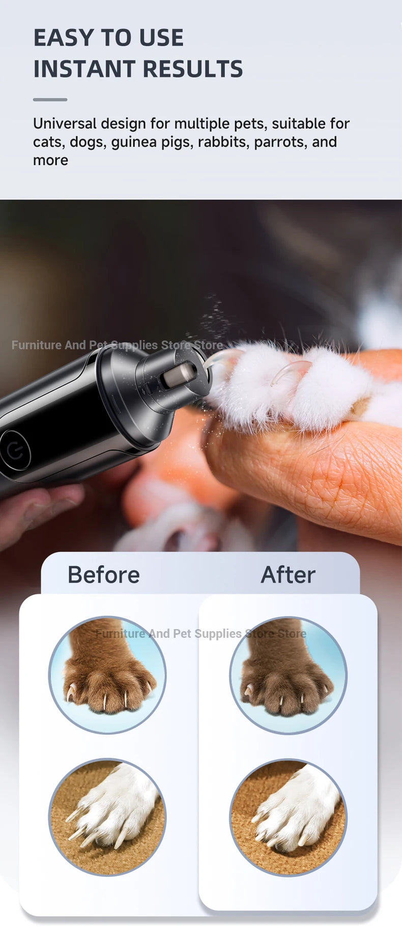 USB Rechargeable Electric Pet Nail Grinder – Painless Diamond Wheel Trimmer for Dogs, Cats & Small Animals (Low-Noise, Strong Power, Multiple Grinding Ports)