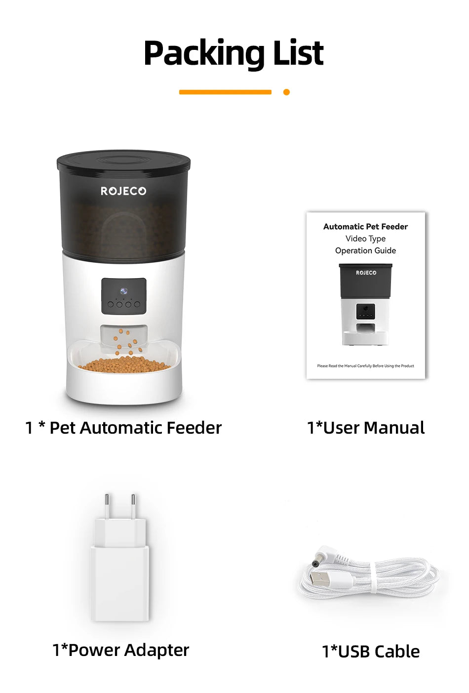 ROJECO Smart Automatic Pet Feeder with HD Camera – App Control, Video Monitoring, Voice Recorder & Programmable Cat/Dog Food Dispenser