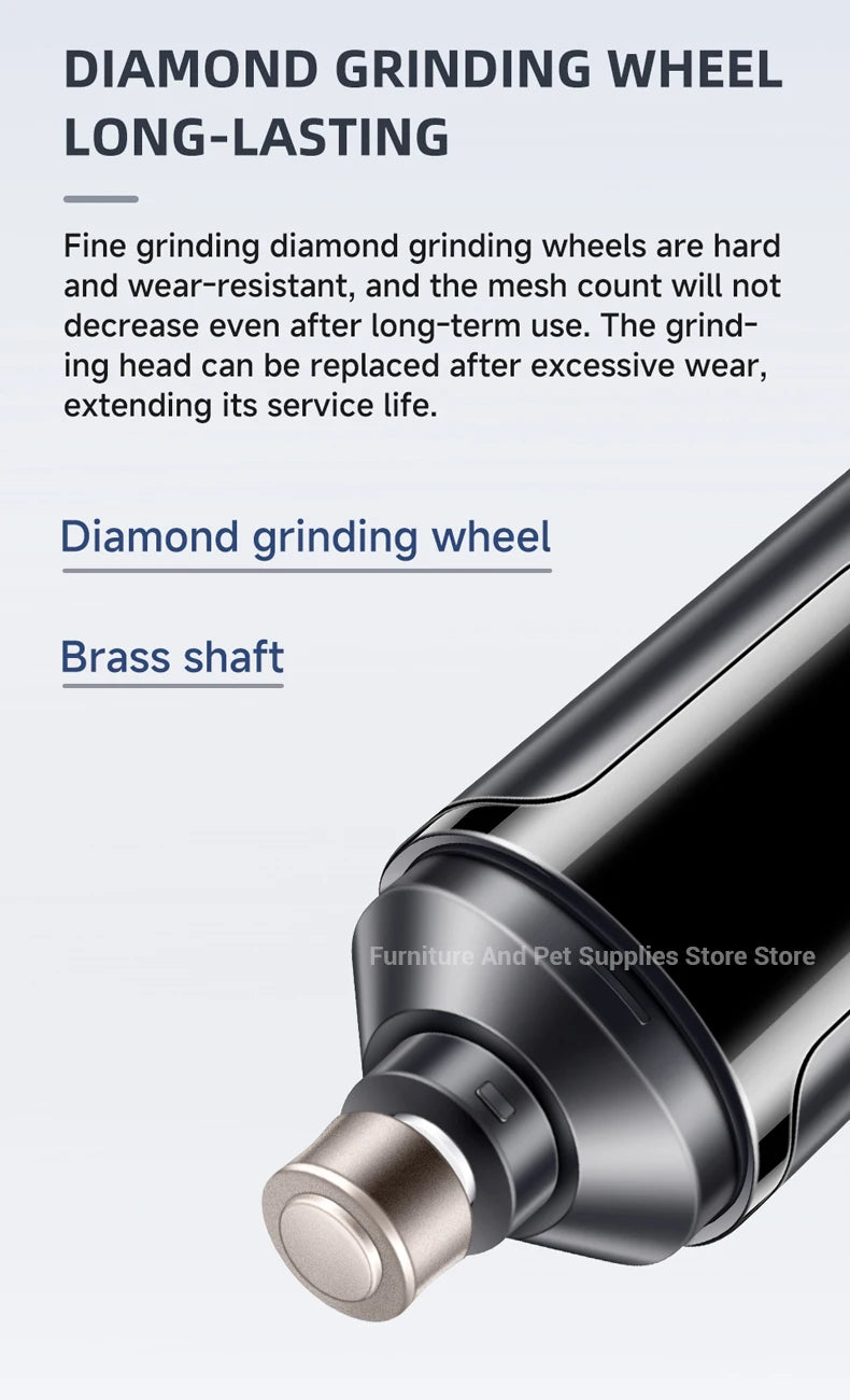 USB Rechargeable Electric Pet Nail Grinder – Painless Diamond Wheel Trimmer for Dogs, Cats & Small Animals (Low-Noise, Strong Power, Multiple Grinding Ports)