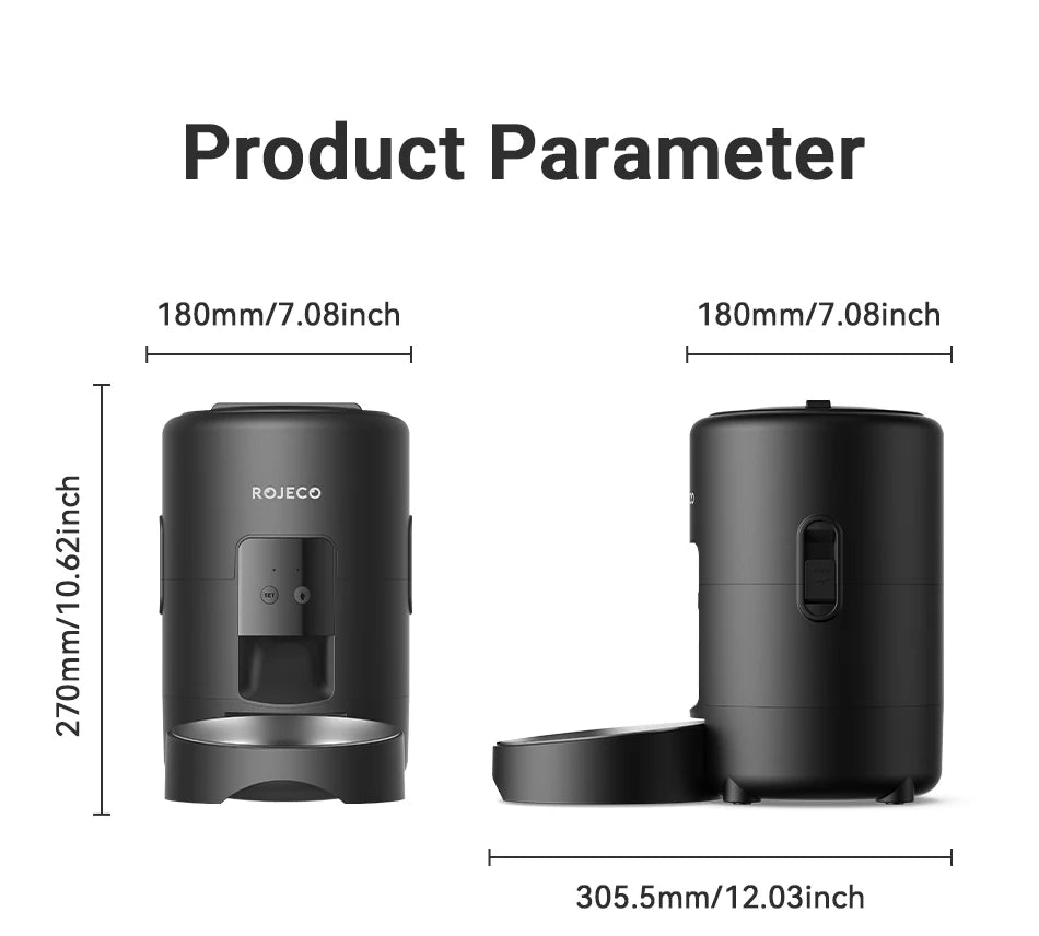 ROJECO Smart Automatic Pet Feeder 2L – Wi-Fi App Control, Programmable Meals, Anti-Jam Kibble Dispenser for Cats & Dogs