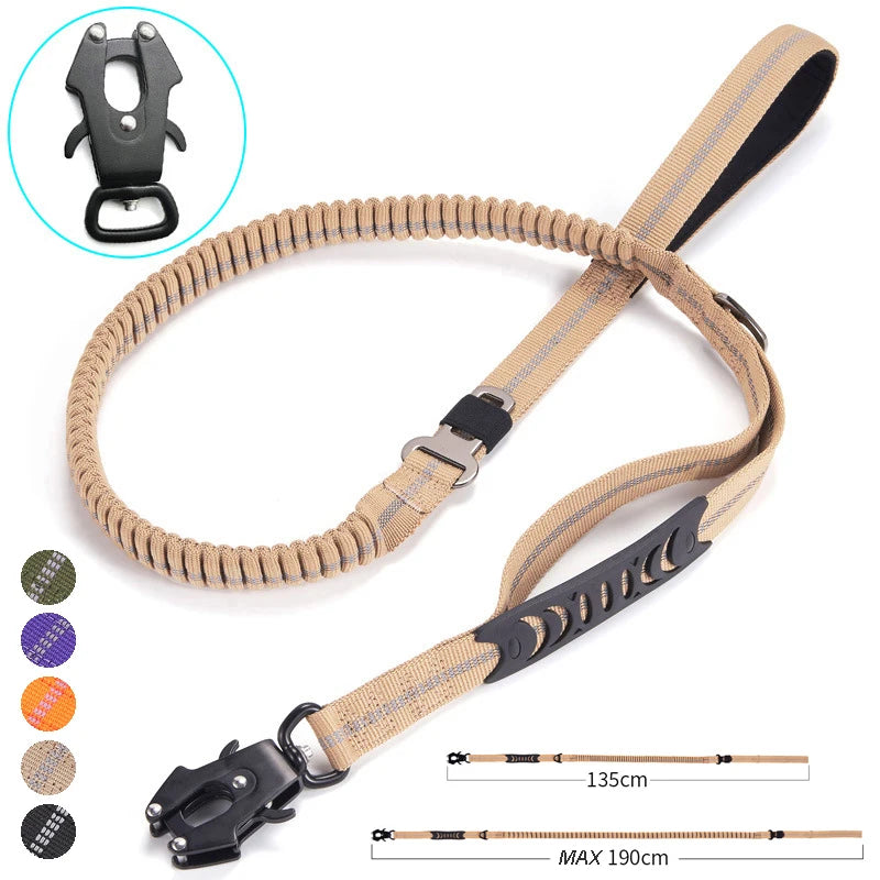 Heavy Duty Tactical Bungee Dog Leash – No-Pull Reflective Shock-Absorbing Leash Paws and Claws