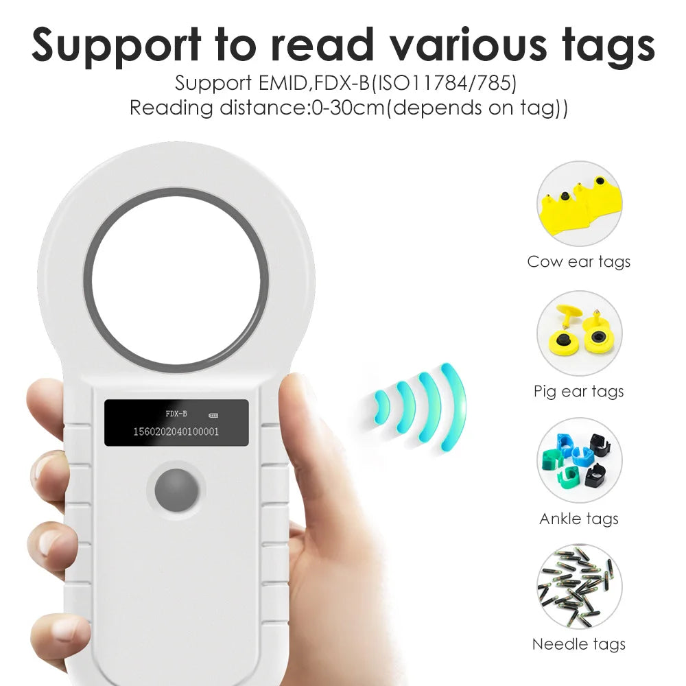 Handheld Animal Microchip Reader, Portable USB Pet Chip Scanner, RFID ID Tag Scanner for Dogs & Cats Paws and Claws