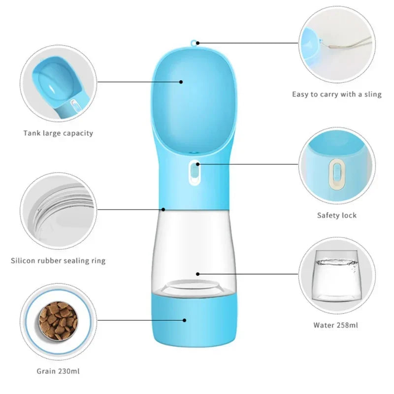 Portable Dog Water Bottle & Food Feeder – Travel All-in-One for Pets