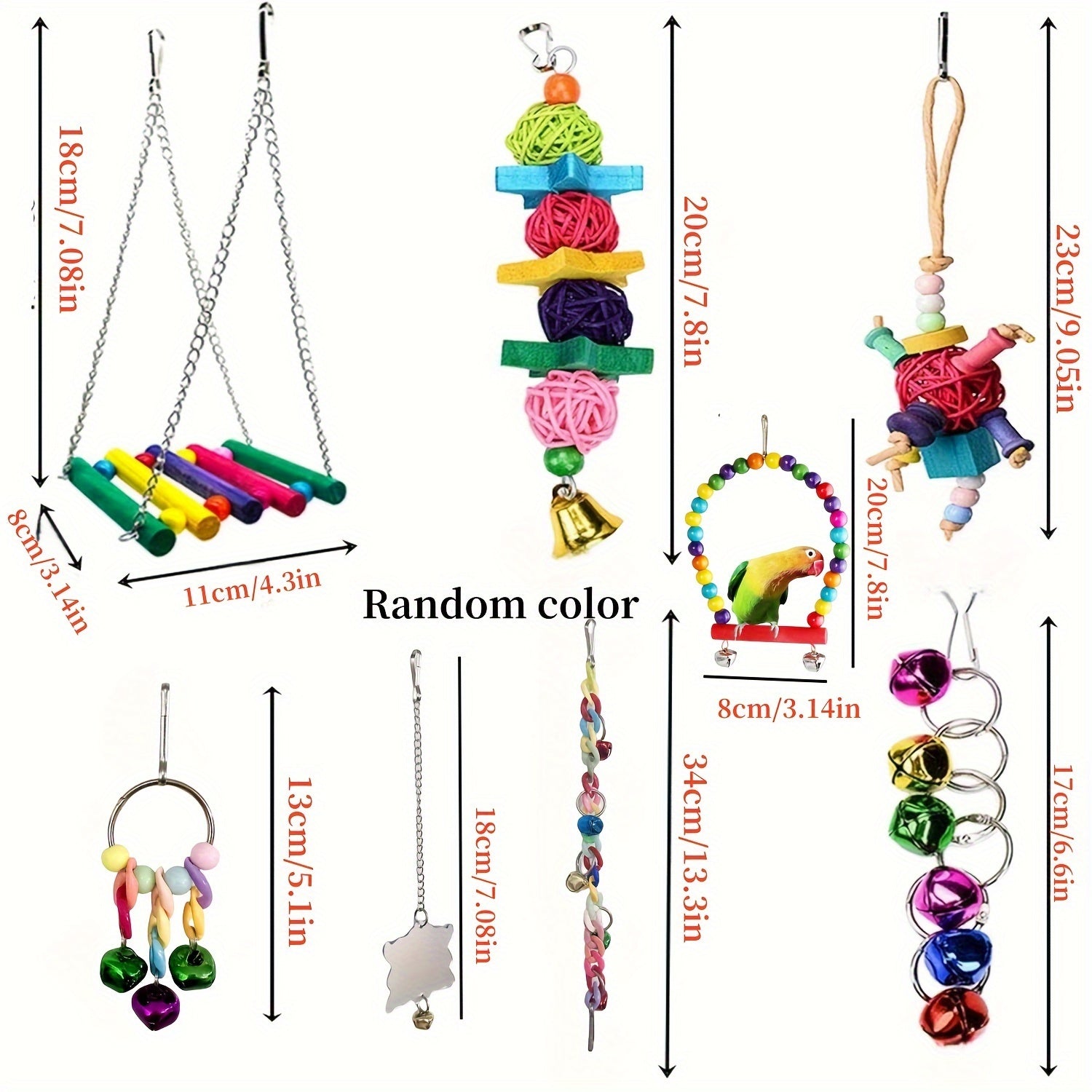 Colorful Wooden Bird Swing Toy with Mirror & Hanging Bridge – Parrot Playset