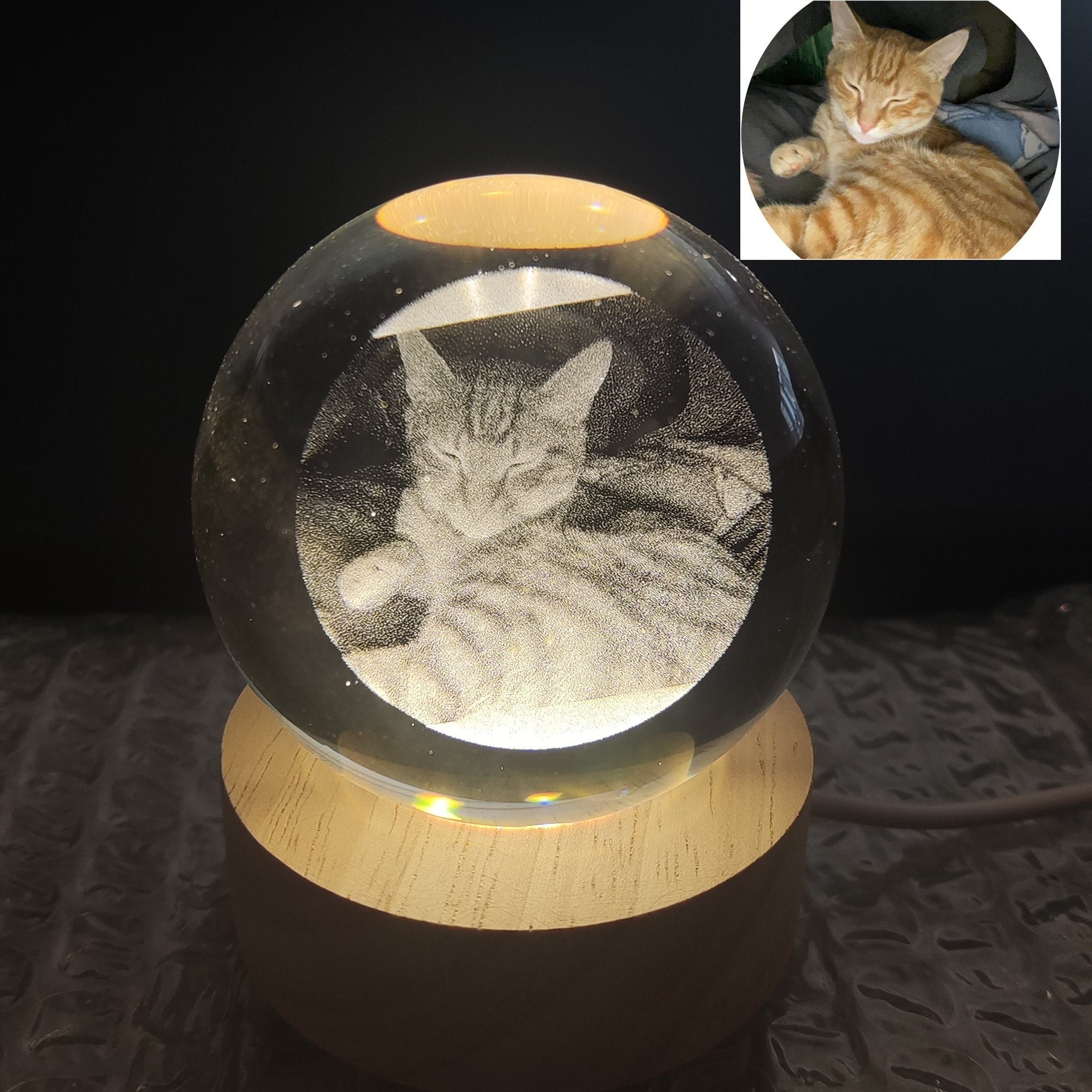Custom Laser-Engraved Pet Crystal with Photo & Light Base