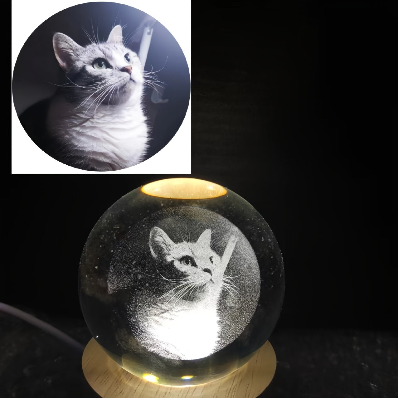 Custom Laser-Engraved Pet Crystal with Photo & Light Base