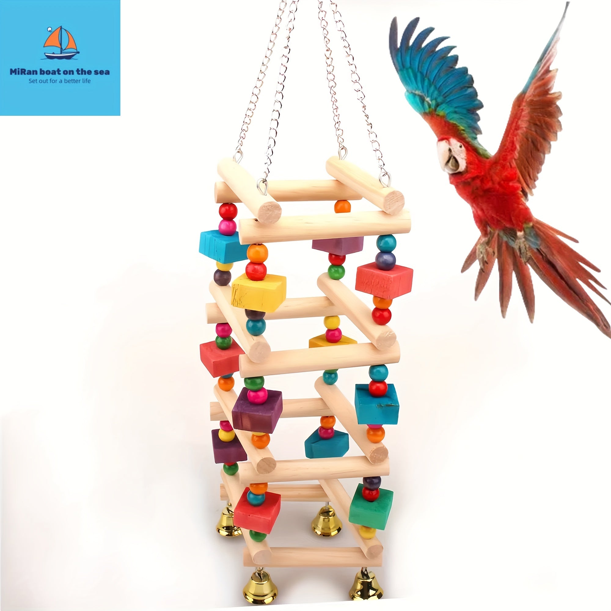 Colorful Wooden Parrot Swing with Bell – Hanging Bird Play Toy
