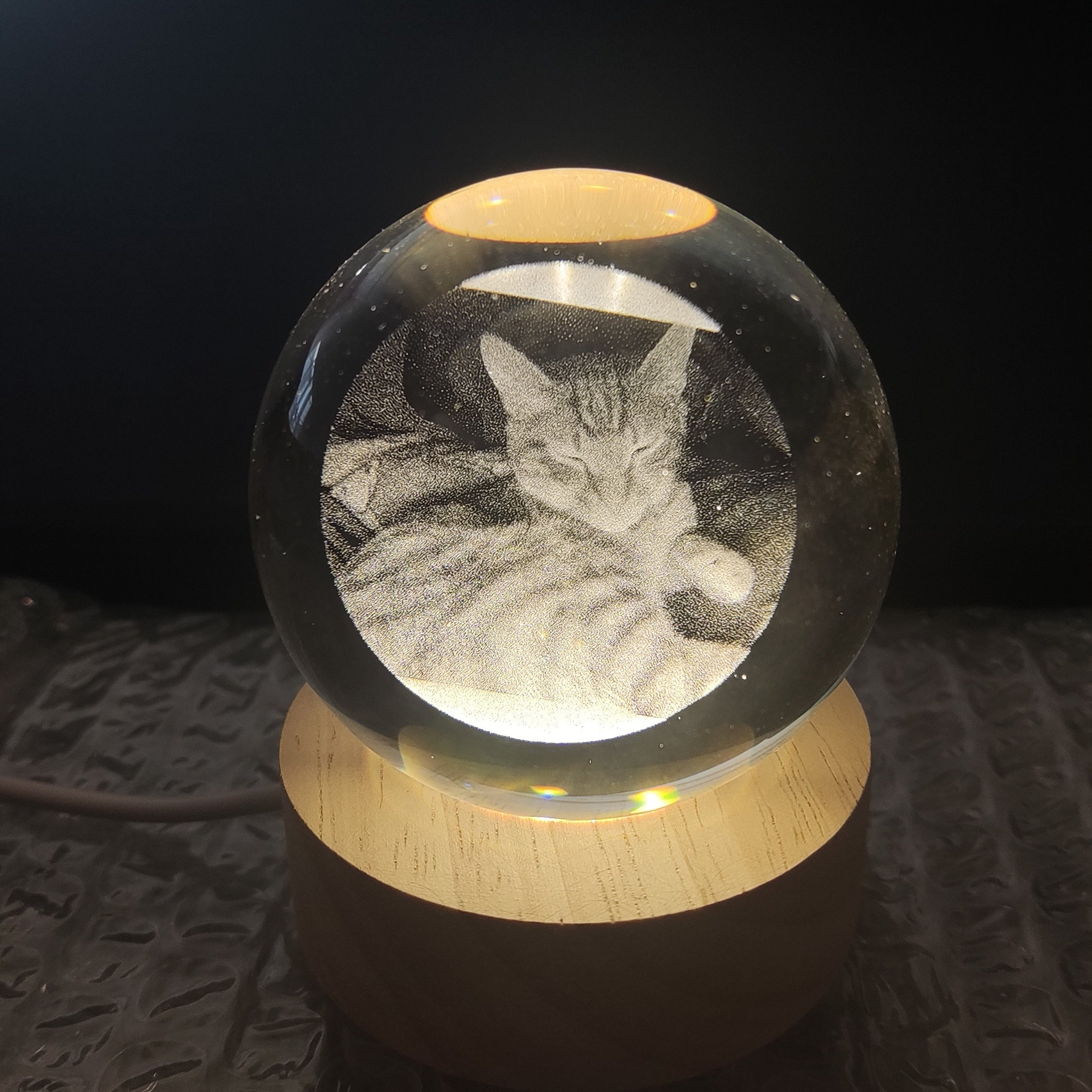 Custom Laser-Engraved Pet Crystal with Photo & Light Base