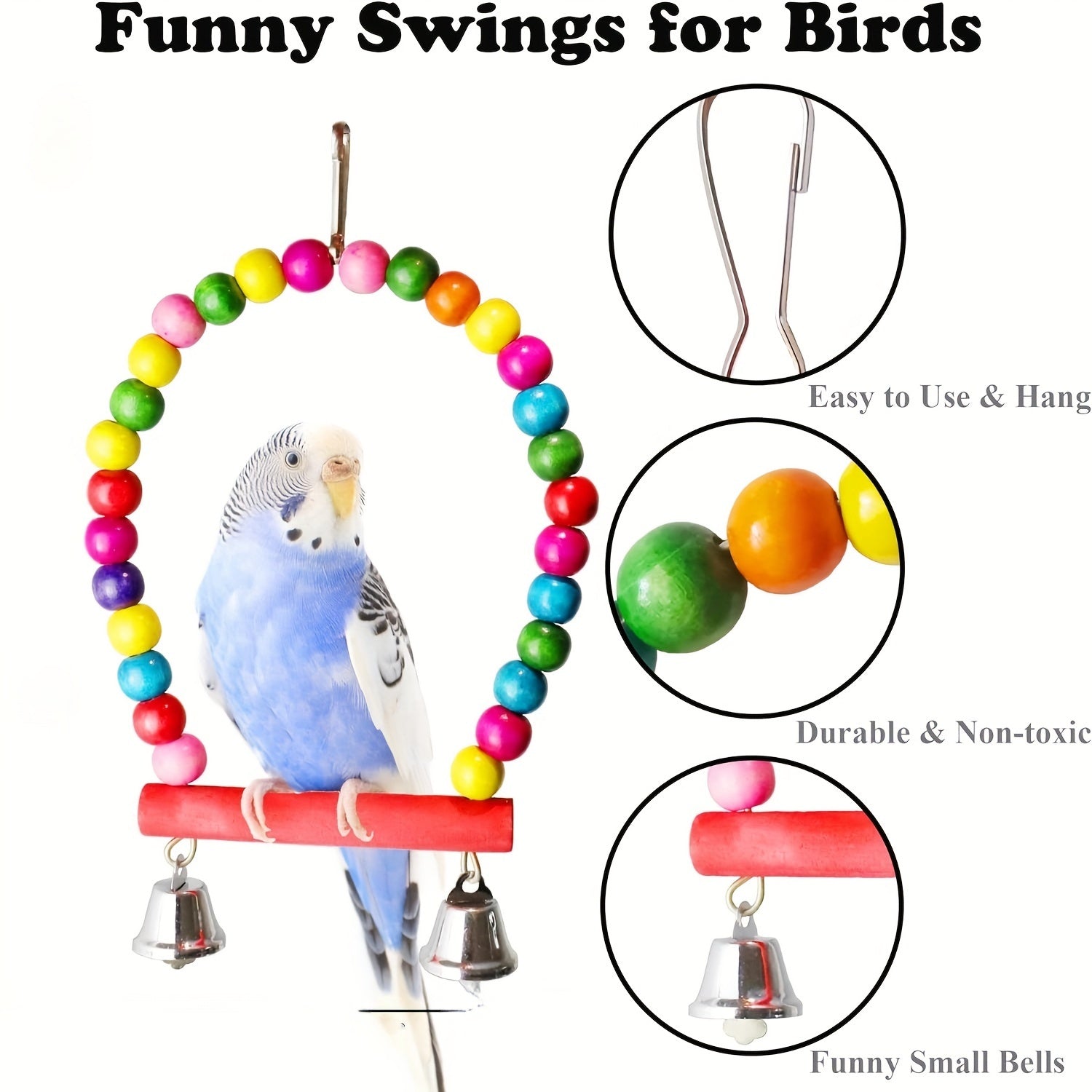 Colorful Wooden Bird Swing Toy with Mirror & Hanging Bridge – Parrot Playset