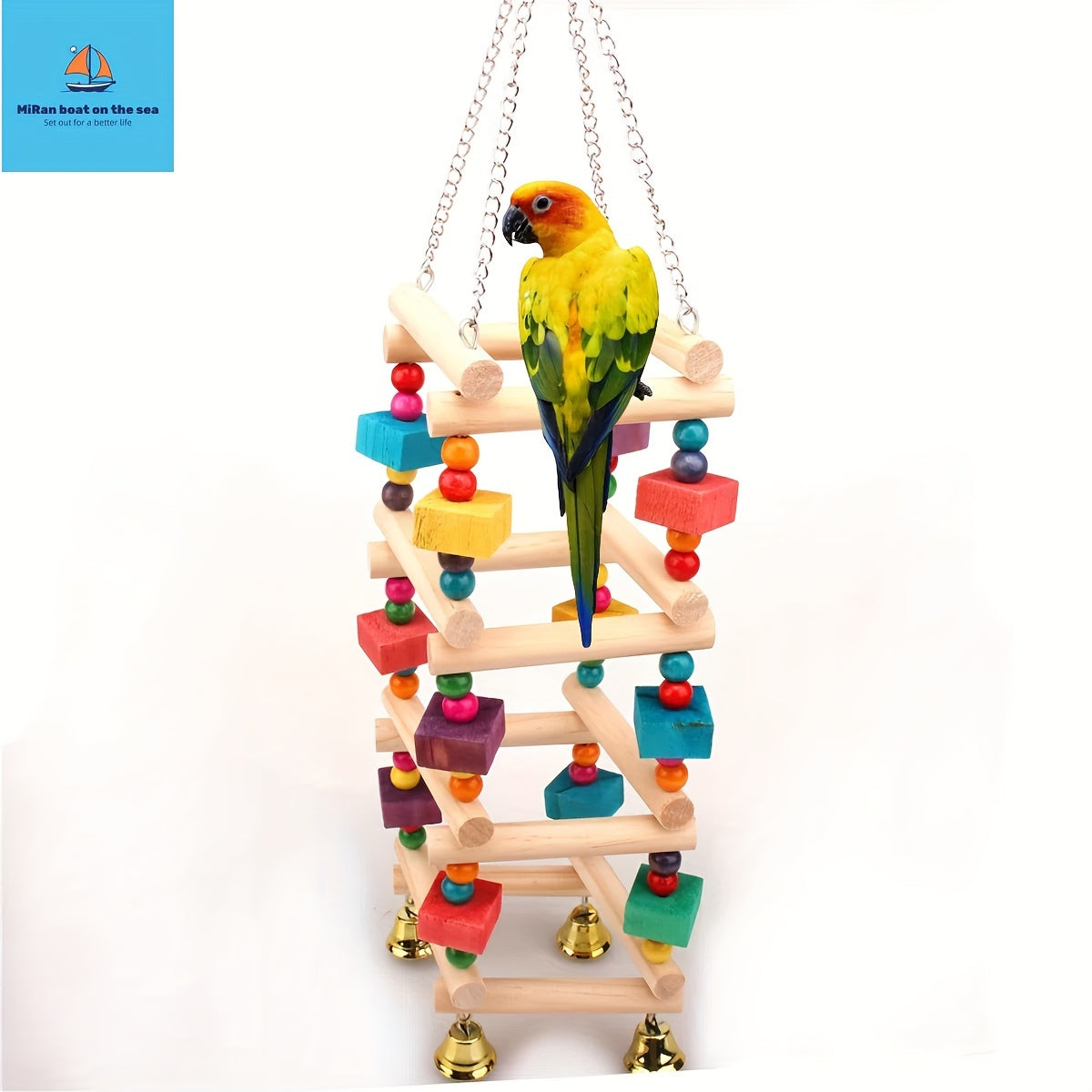 Colorful Wooden Parrot Swing with Bell – Hanging Bird Play Toy