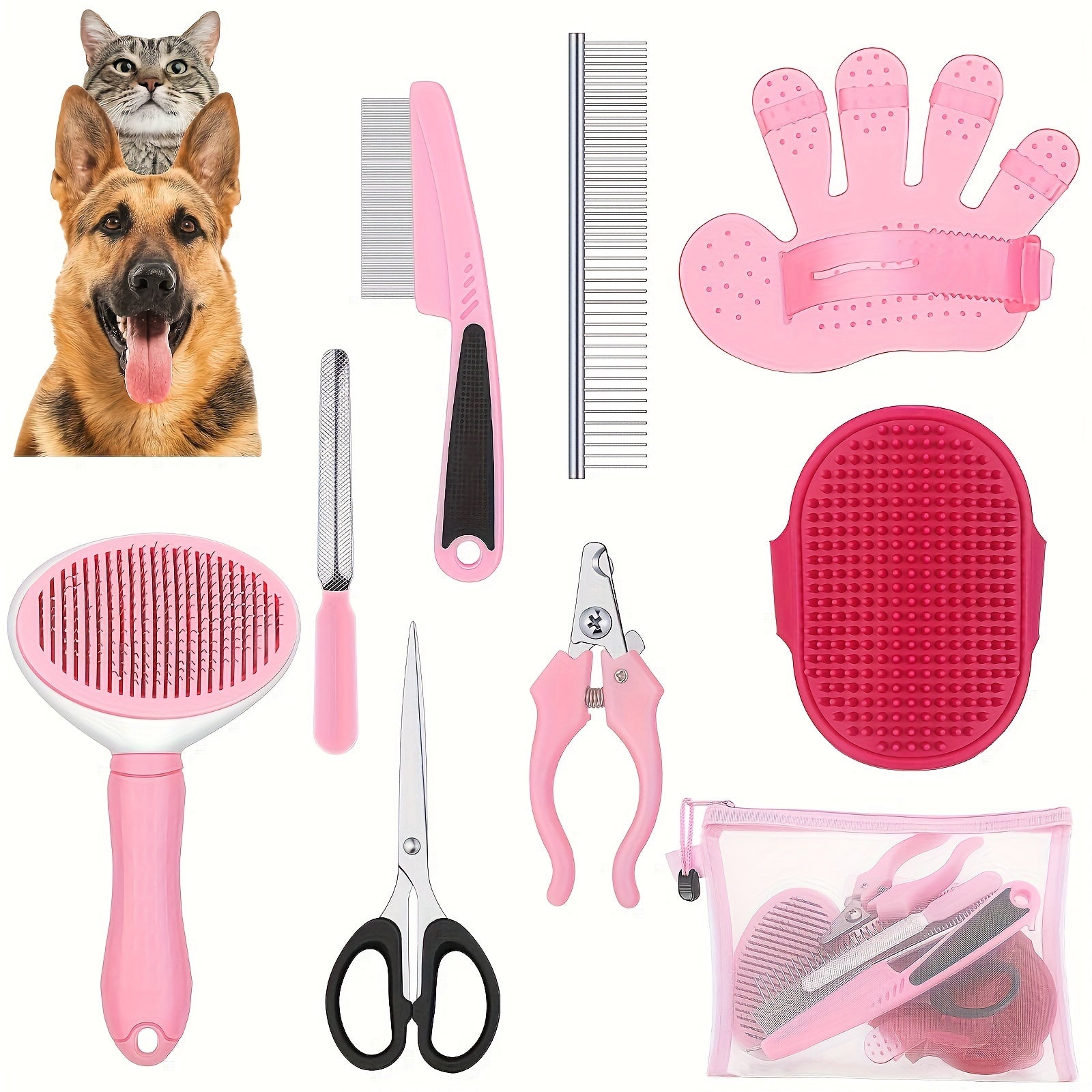 9-Piece Dog Grooming Brush Set with Self-Cleaning Tools & Nail Care Kit