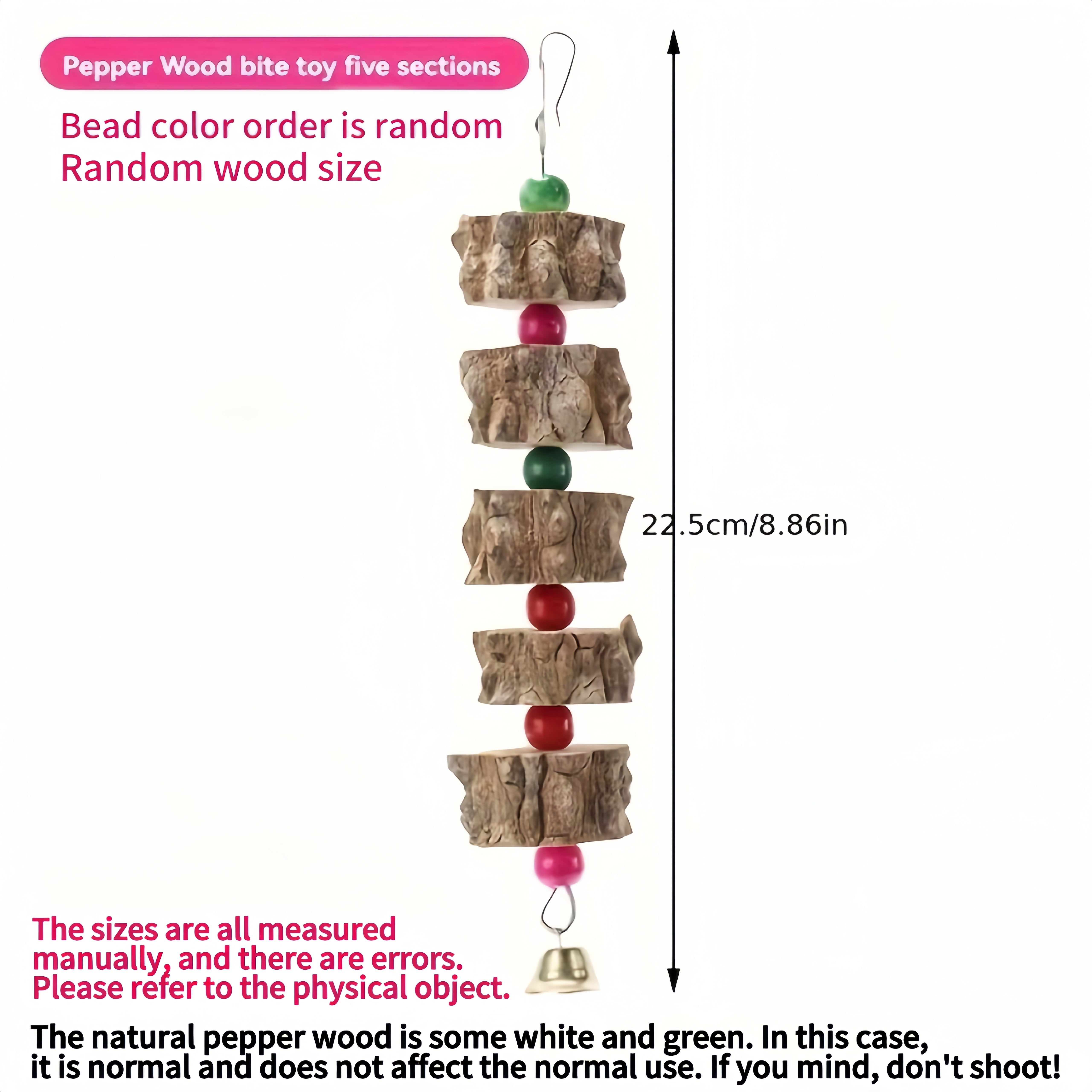 Durable Wooden Parrot Toy with Bell & Beads – Chewing & Grinding Aid