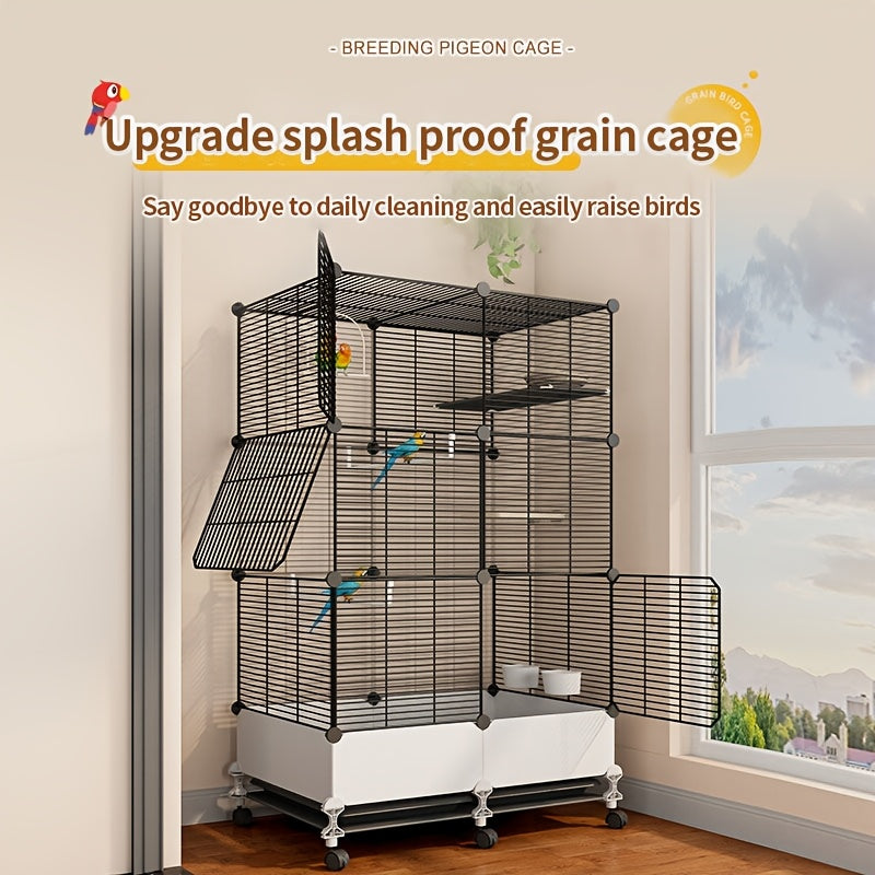 Extra Large Stainless Steel Bird Cage with Splash Guard – Perches, Bowls & Wheels