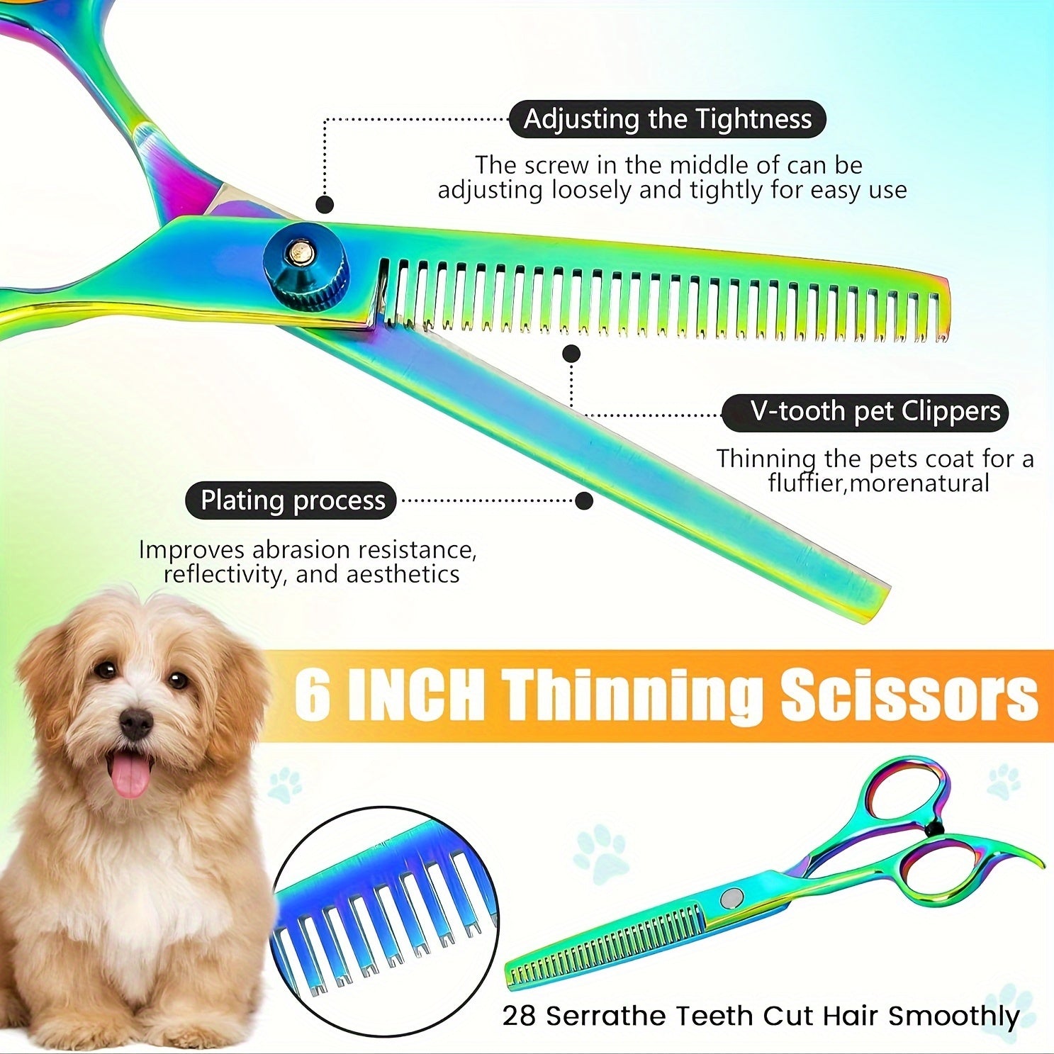 Professional Dog Grooming Scissors Kit, 8-in-1 Pet Grooming Set, Safety Round Tip, Titanium Coated