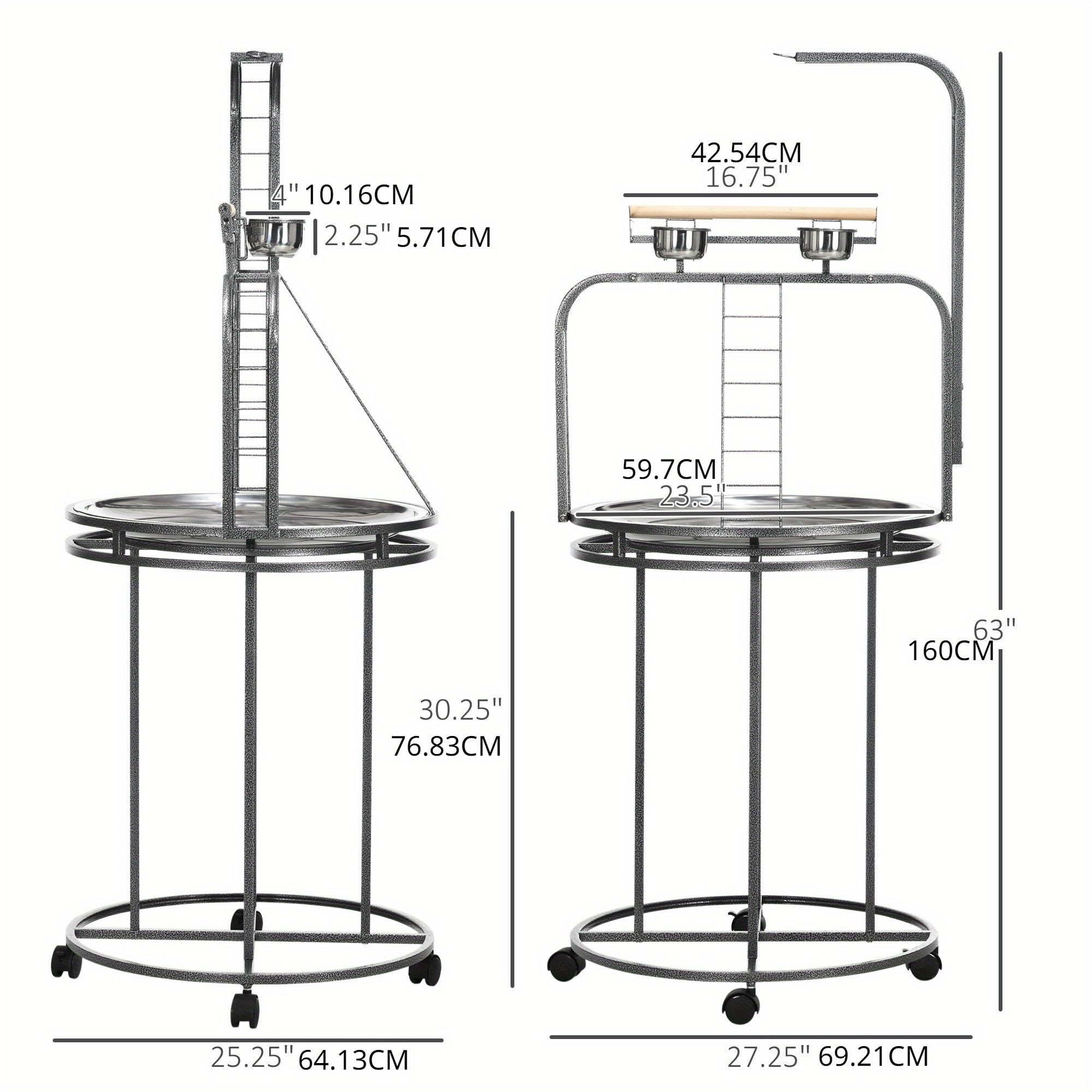 Stainless Steel Parrot Stand with Toy Hook & 3 Ladders – Wooden Perch