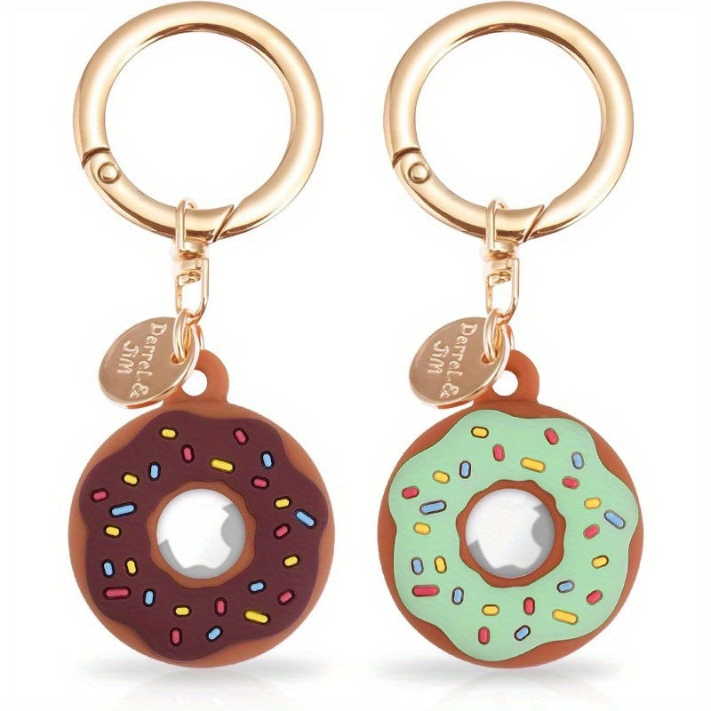 2PCS Silicone AirTag Donut Keychain Case – Protective Holder for Pets, Keys & Backpacks