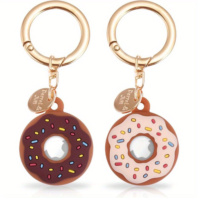 2PCS Silicone AirTag Donut Keychain Case – Protective Holder for Pets, Keys & Backpacks