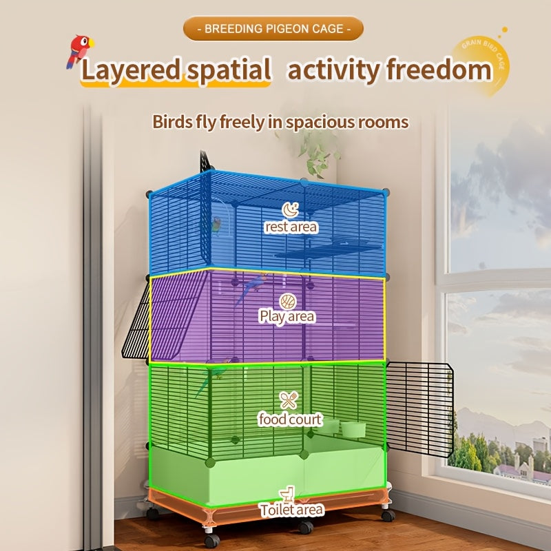 Extra Large Stainless Steel Bird Cage with Splash Guard – Perches, Bowls & Wheels