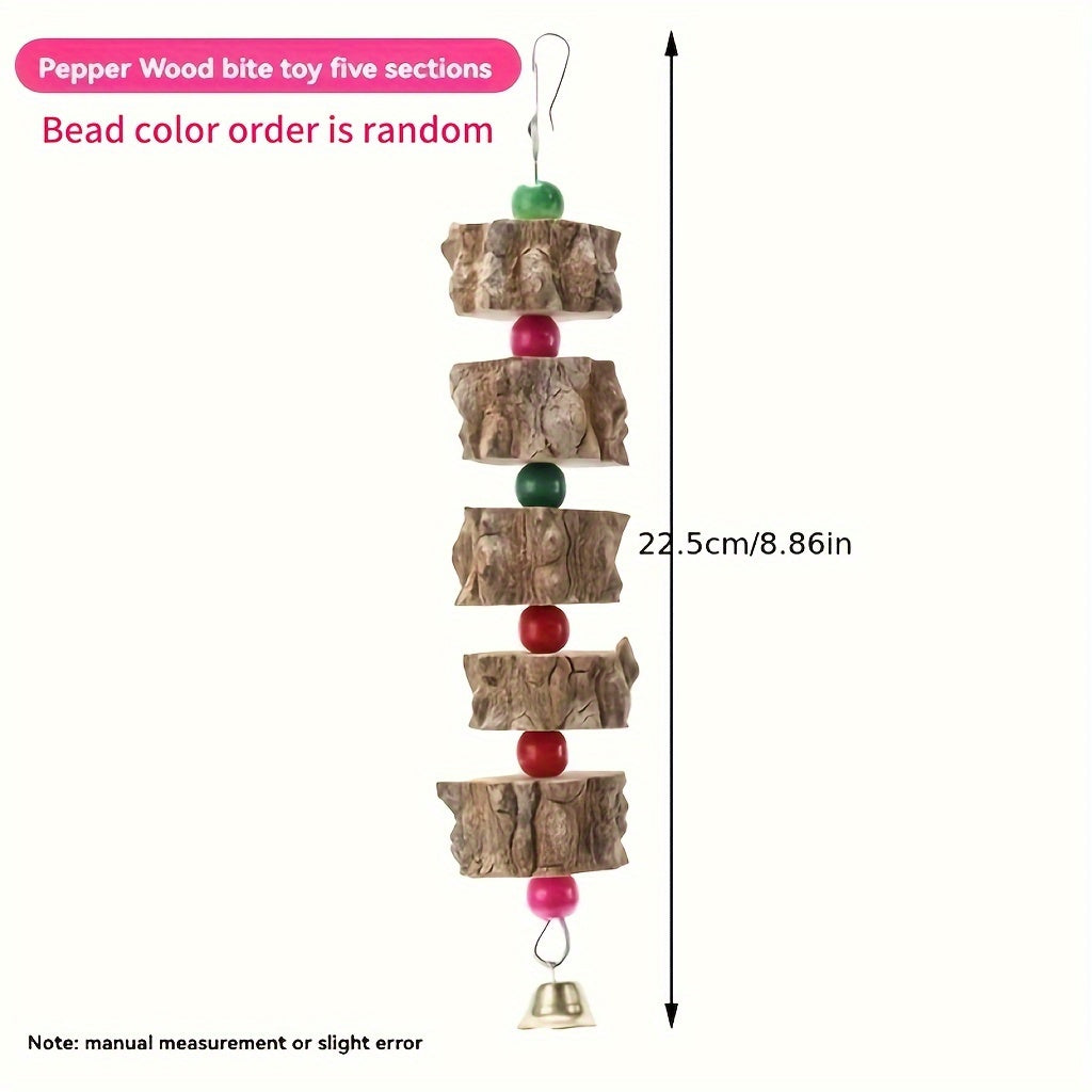 Durable Wooden Parrot Toy with Bell & Beads – Chewing & Grinding Aid