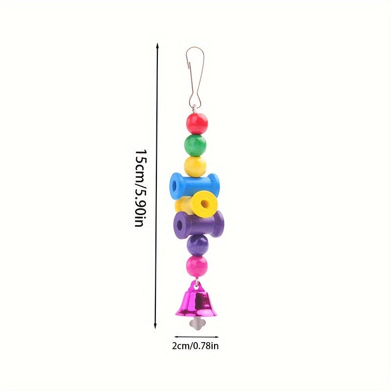 Colorful Parrot Chew Toy with Bell – Wooden Hanging Cage Accessory