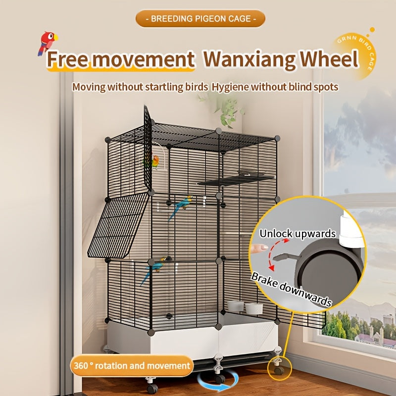 Extra Large Stainless Steel Bird Cage with Splash Guard – Perches, Bowls & Wheels