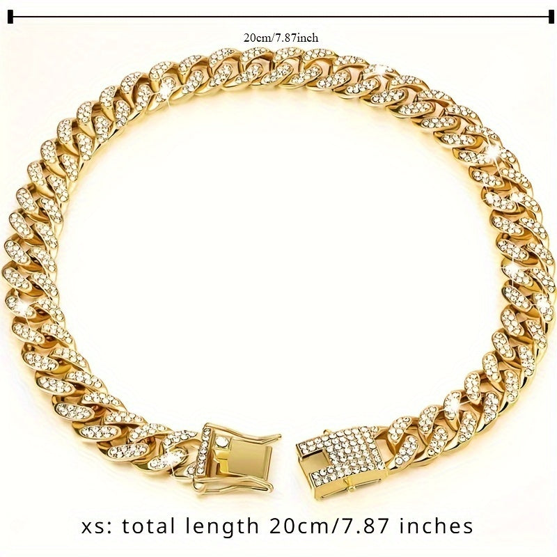 Diamond-Studded Metal Cuban Dog Collar, Safety Buckle, Martingale Design
