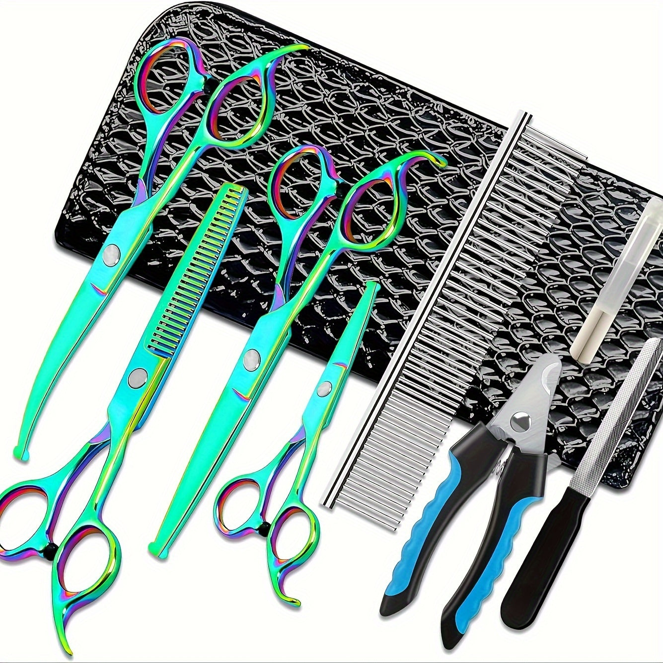 Professional Dog Grooming Scissors Kit, 8-in-1 Pet Grooming Set, Safety Round Tip, Titanium Coated